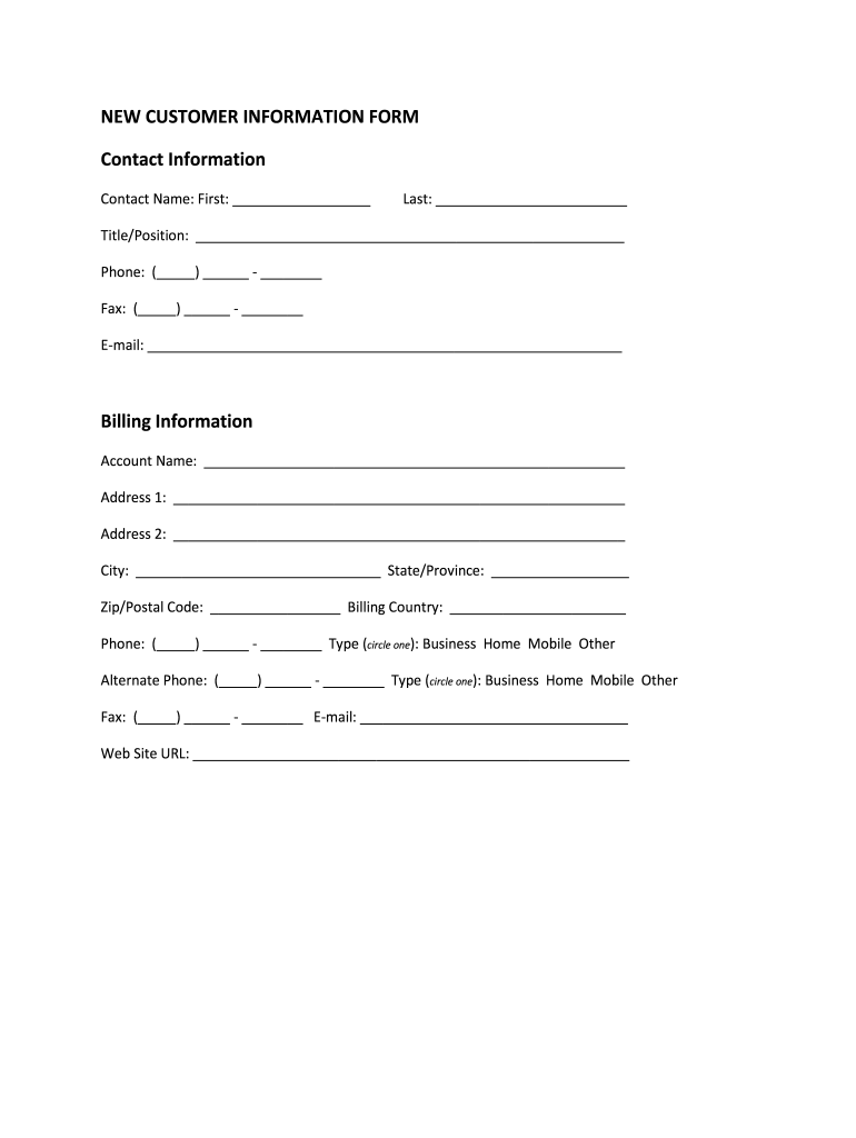 Printable Basic Customer Information Form Template Word