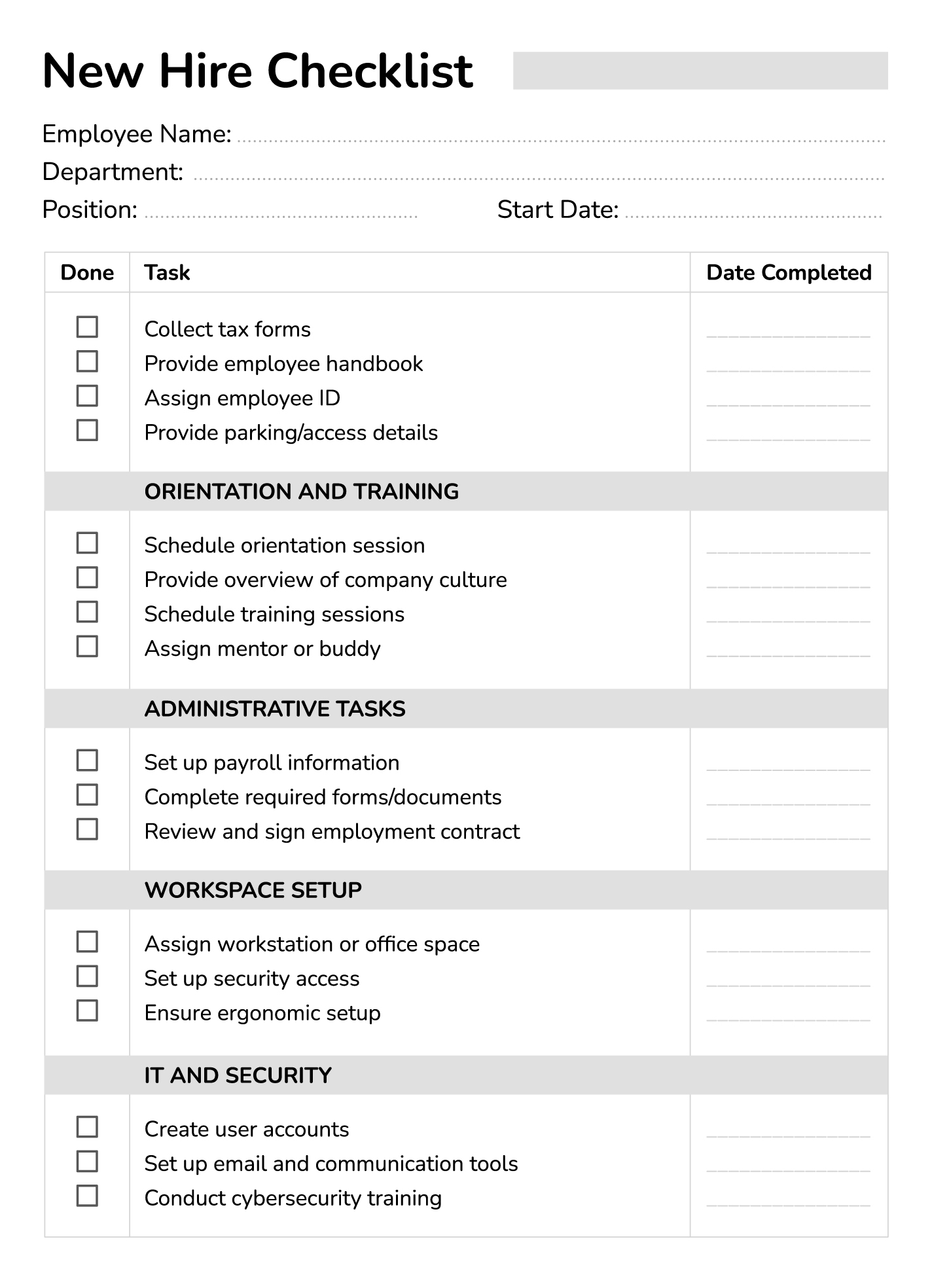 New Hire Checklist Free Google Docs Template Gdoc io