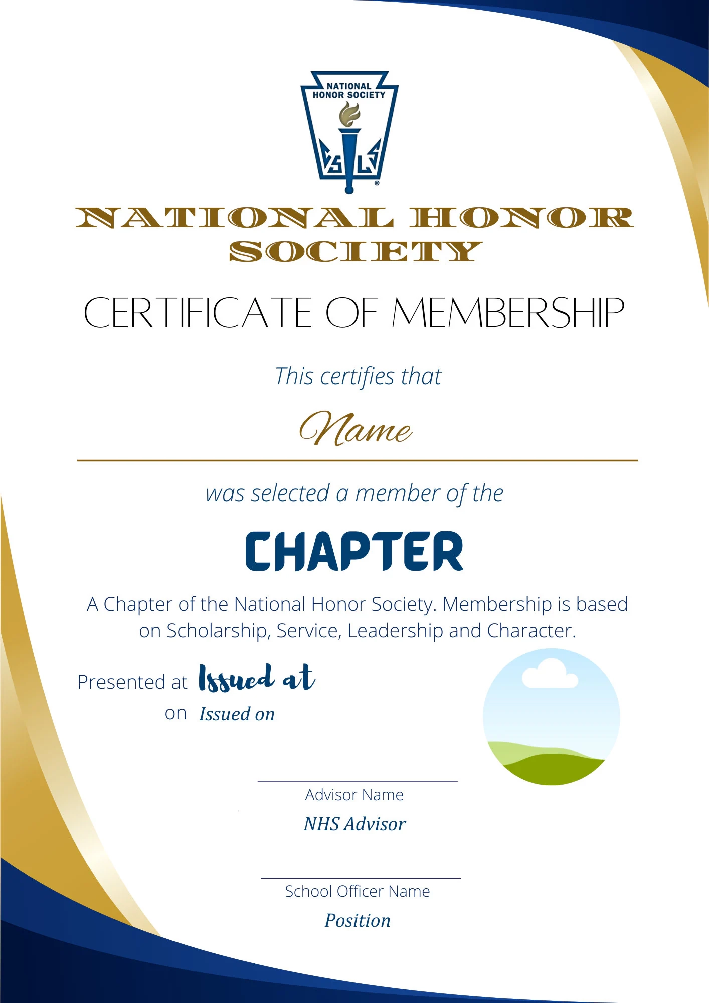 NHS National Junior Honor Society NJHS Certificate Fully