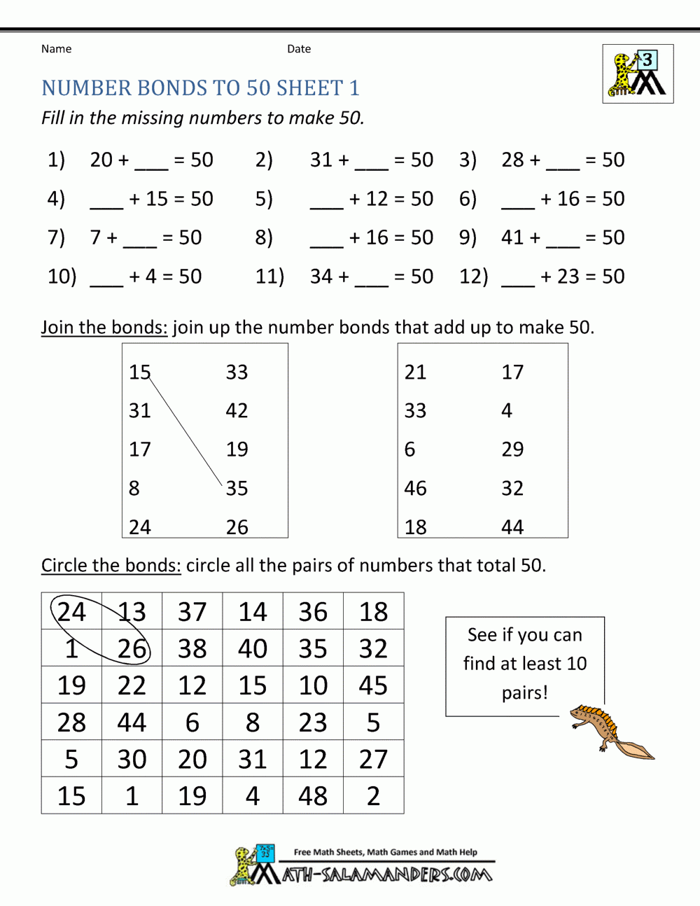 Free Printable Number Bond Template