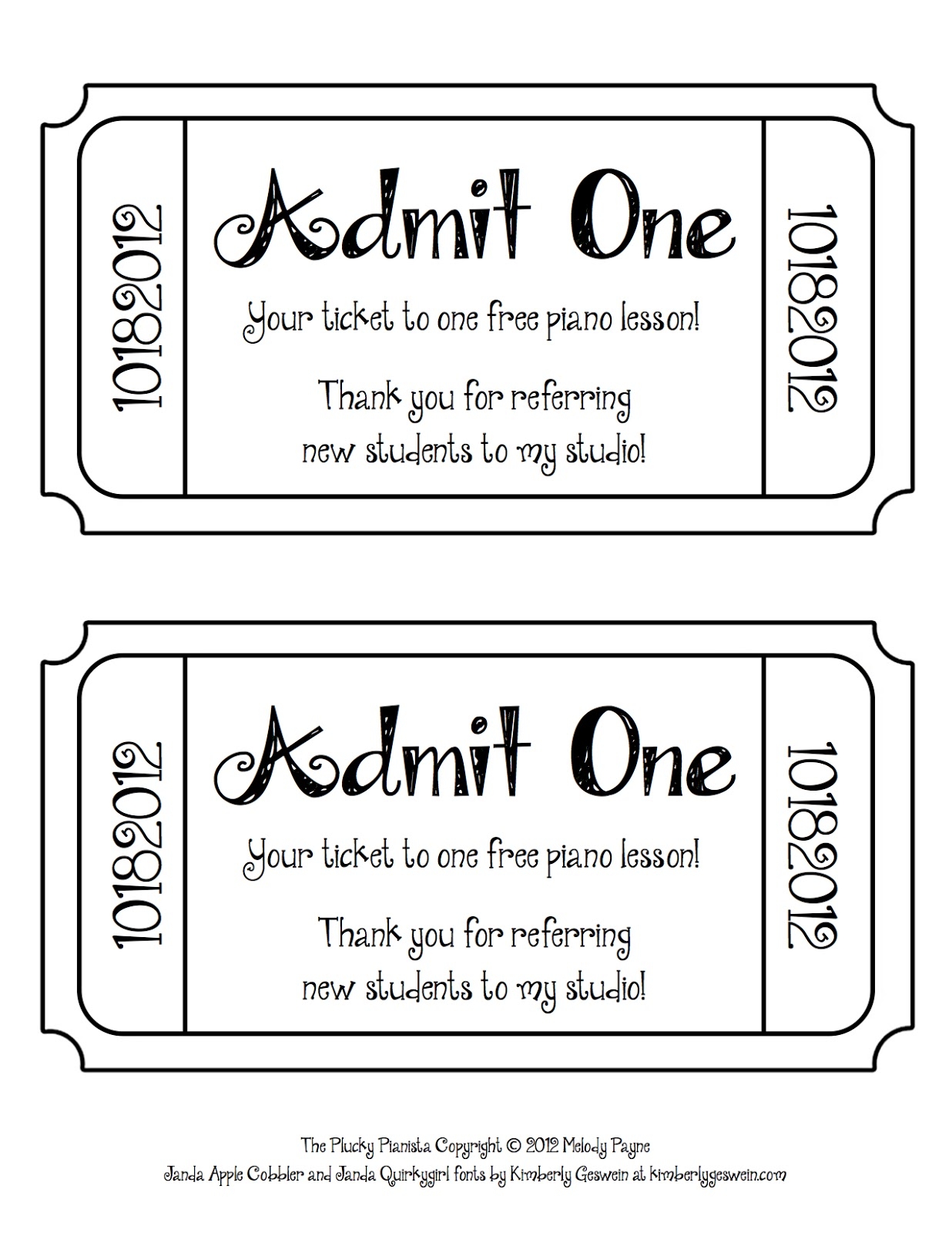 Printable Ticket Template Word