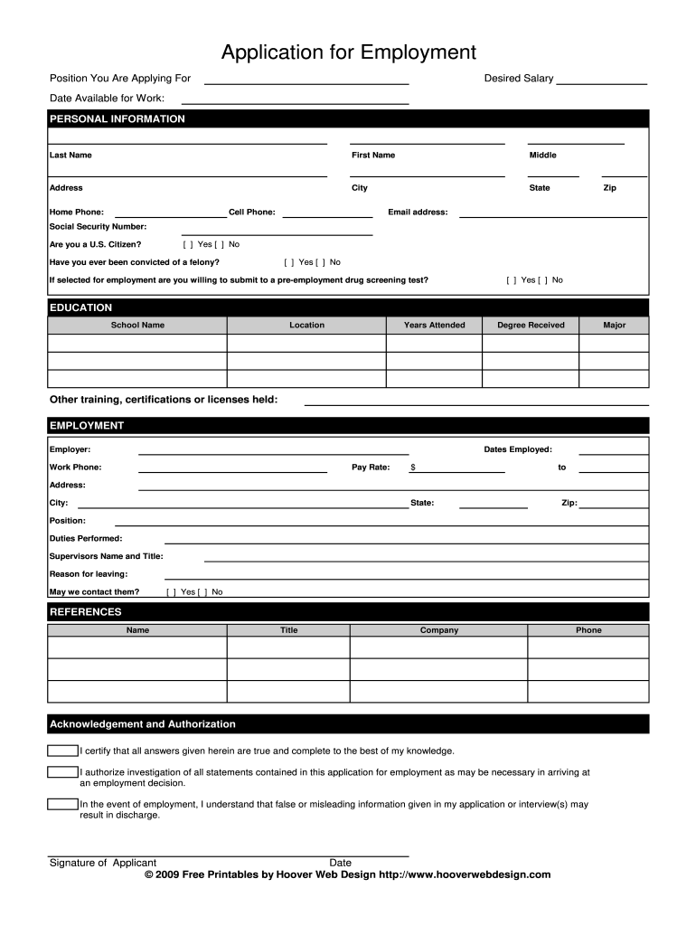 Online Application For Employment Form Fill Online Printable