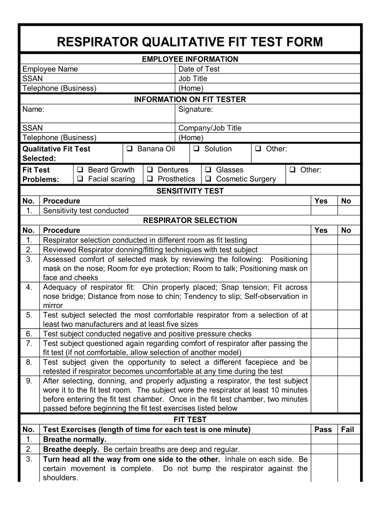Osha Respirator Fit Test Form Pdf Fill Out amp Sign Online DocHub