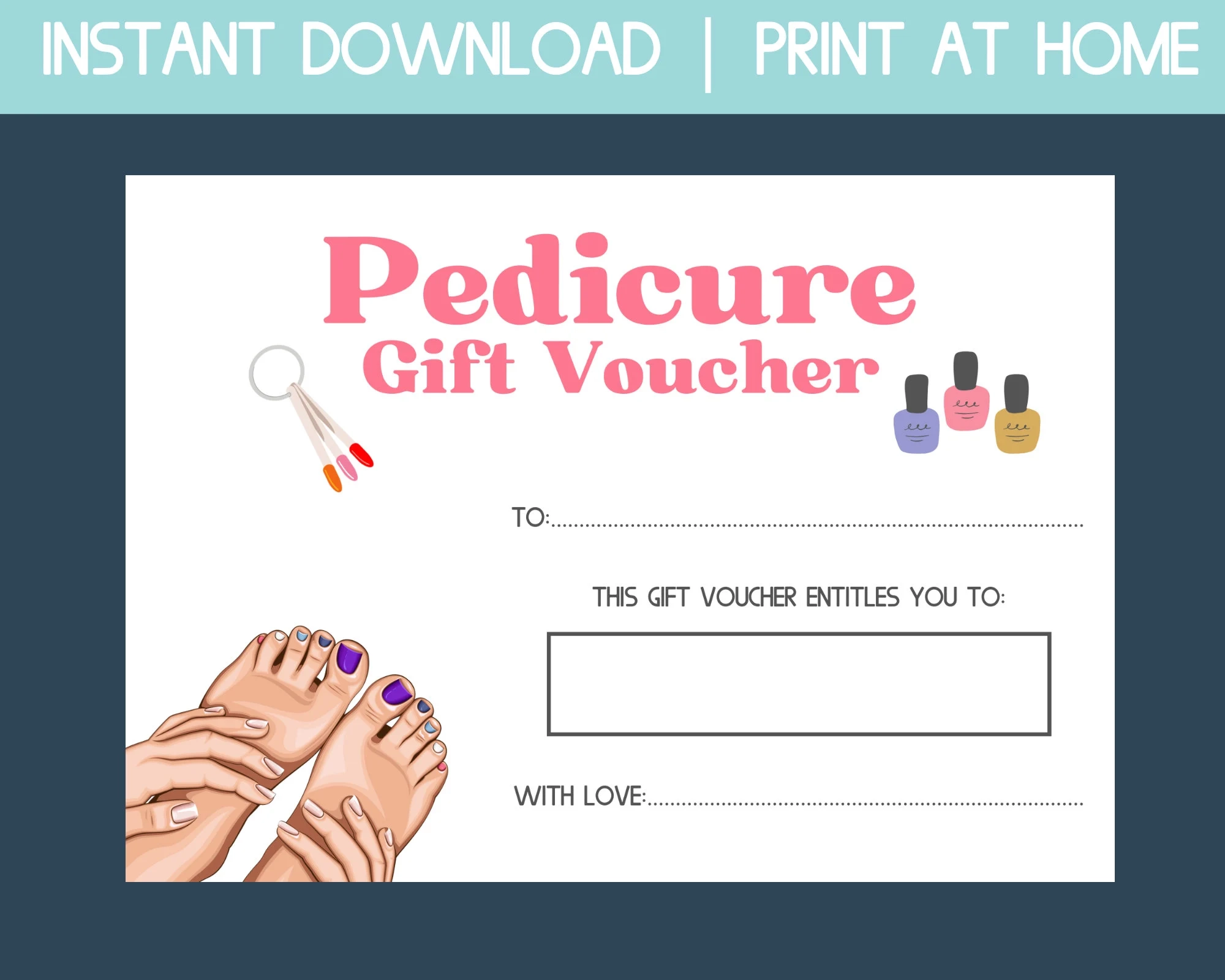 Pedicure Gift Voucher Nail Salon Gift Card Printable Gift Card