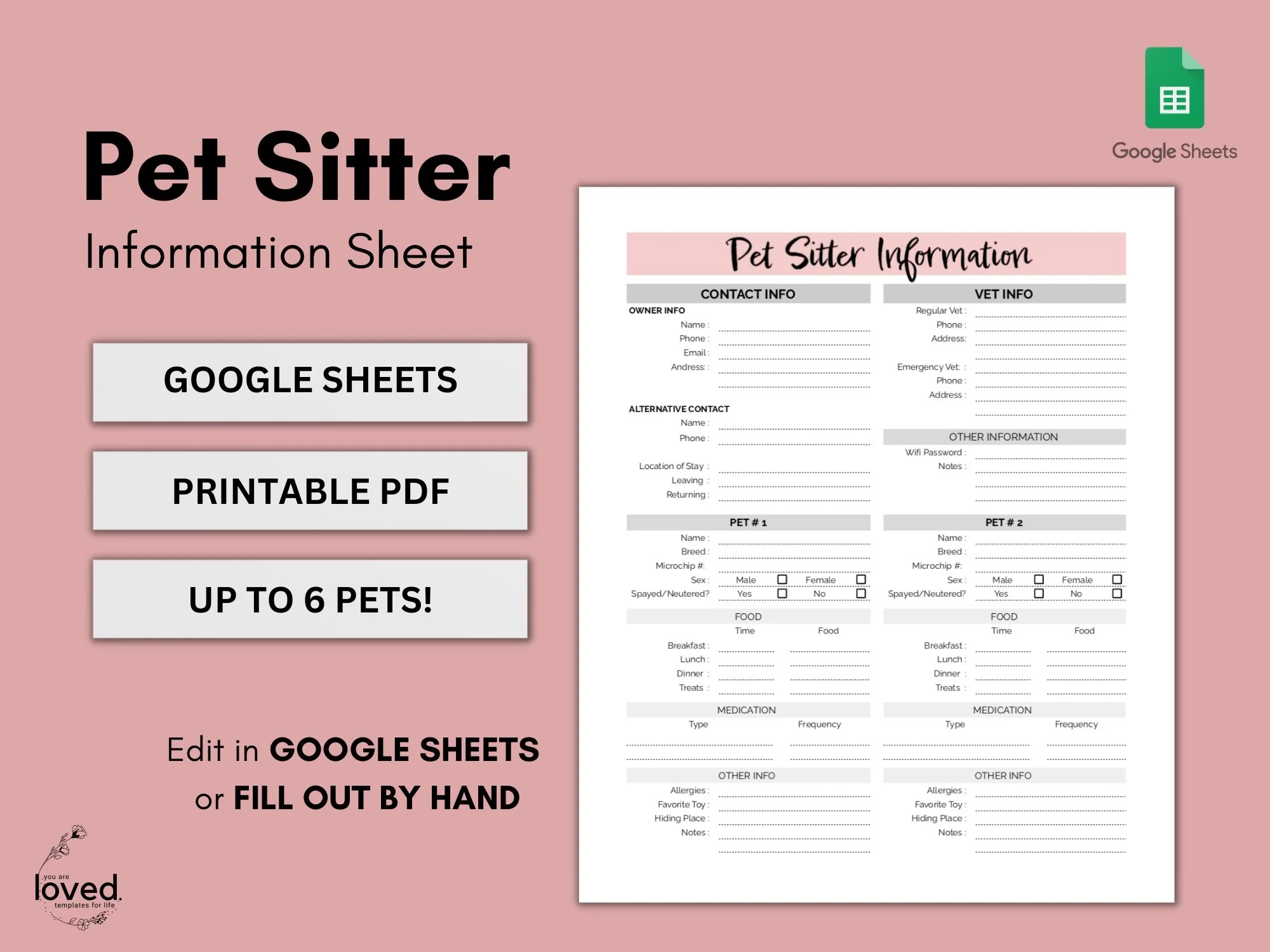 Pet Sitter Instructions Google Sheets Template Printable You