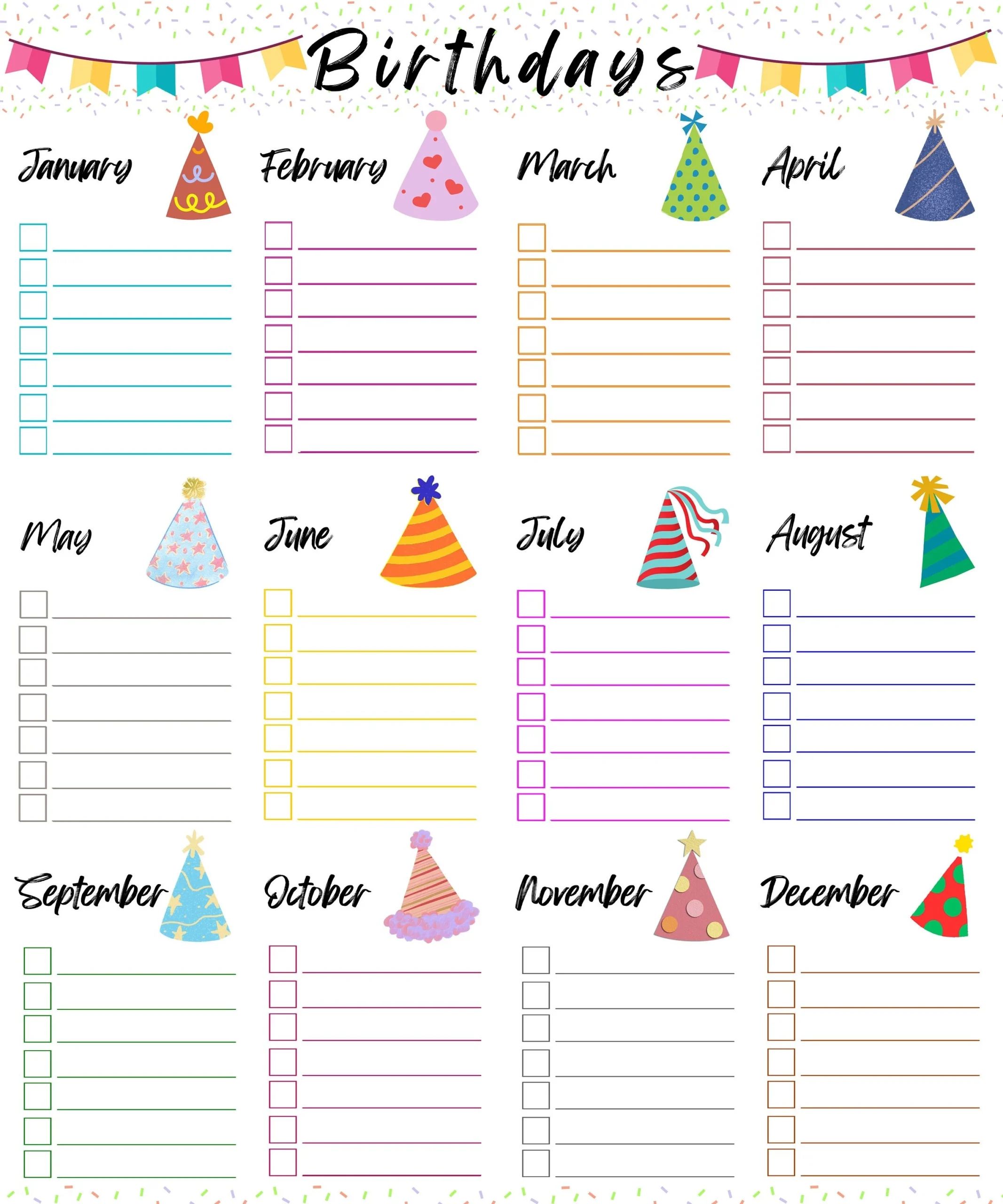 Printable Birthday List Template