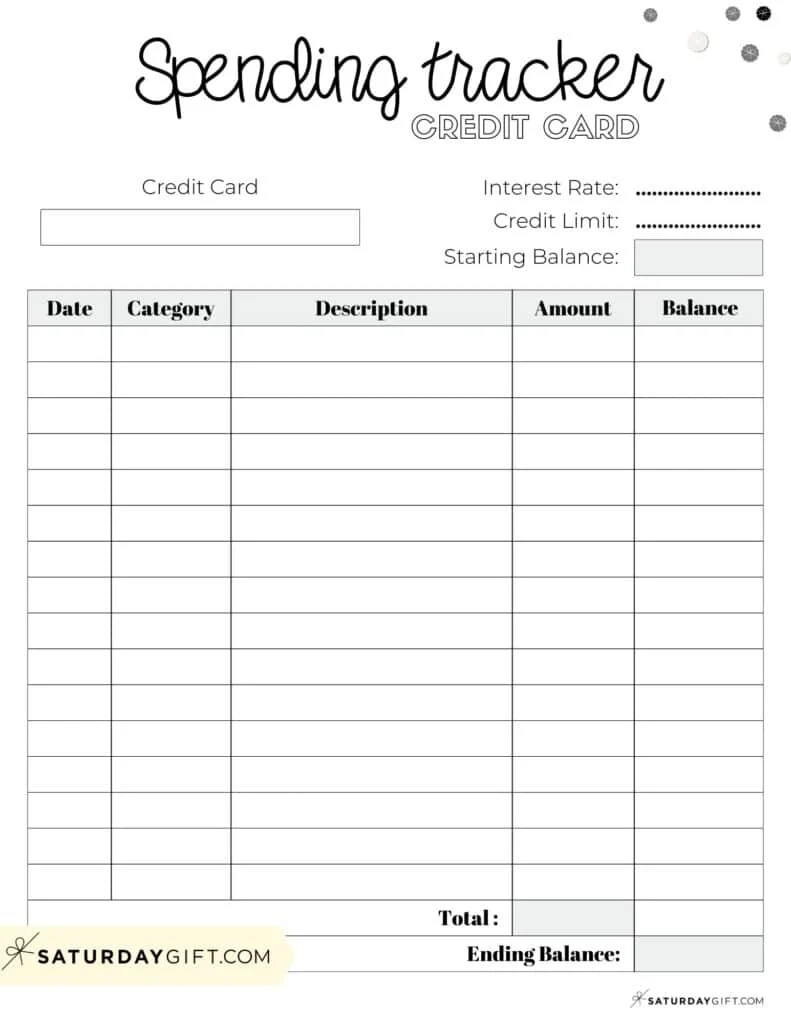 Printable Credit Card Log Template