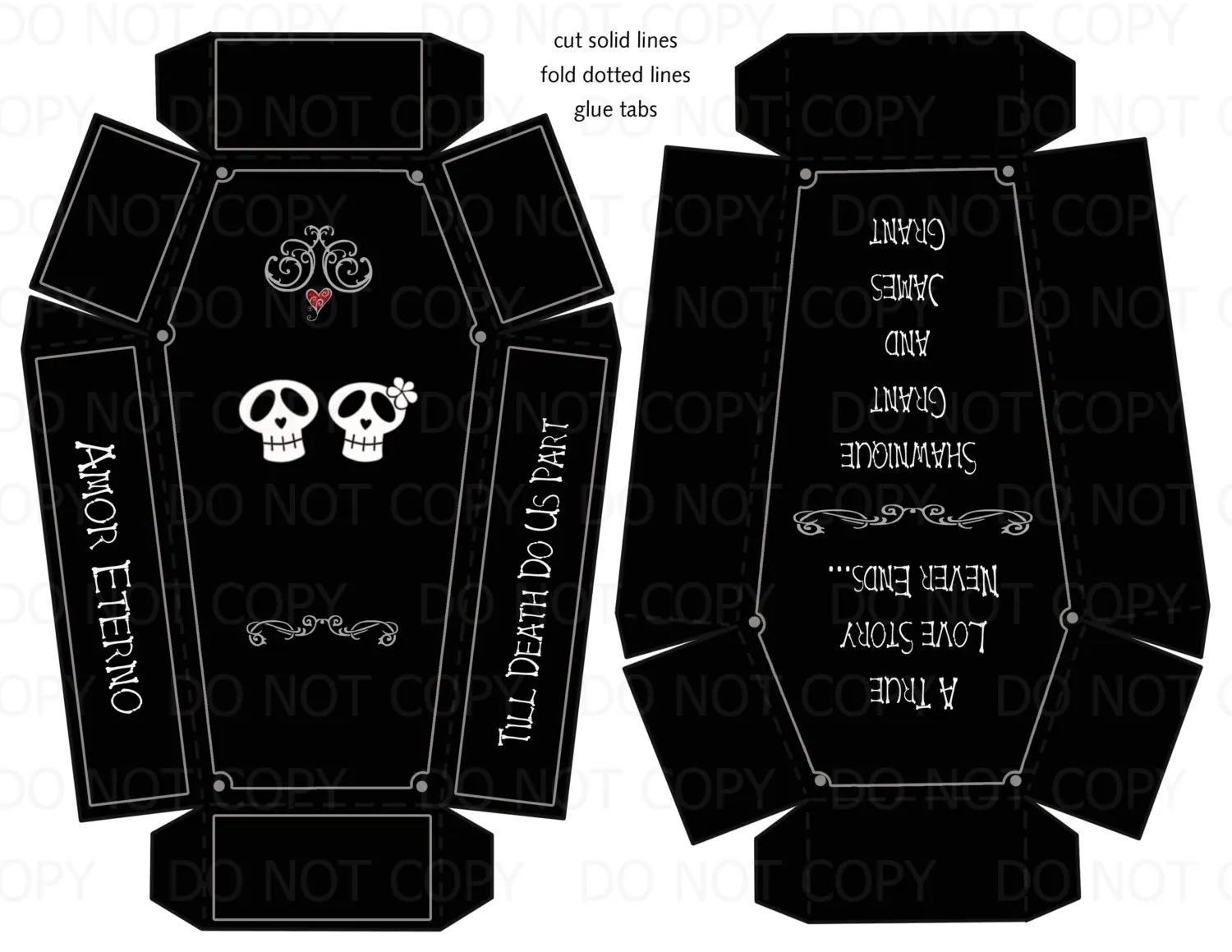 Printable DIY Personalized Coffin Skull Theme Wedding Or Halloween