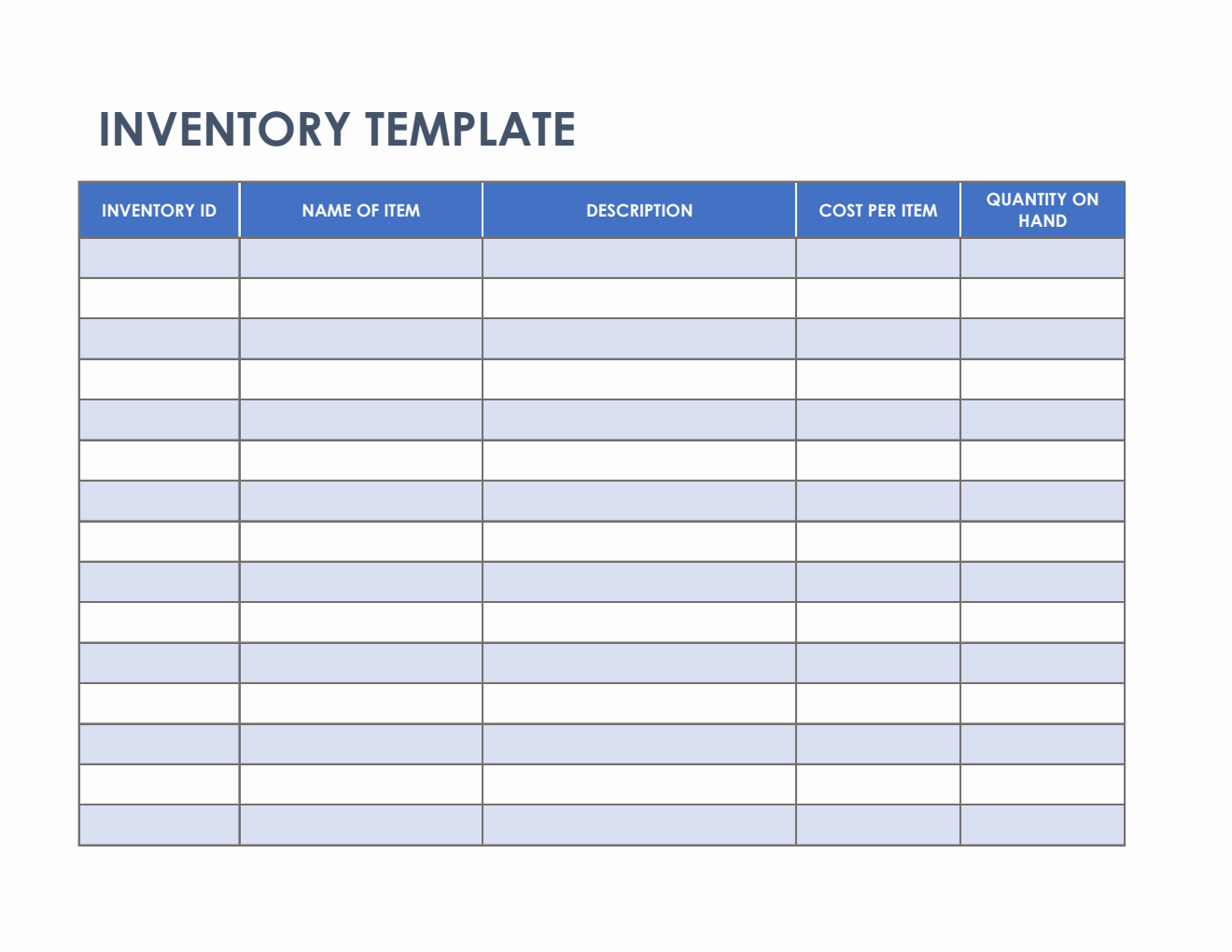 Inventory List Template Printable