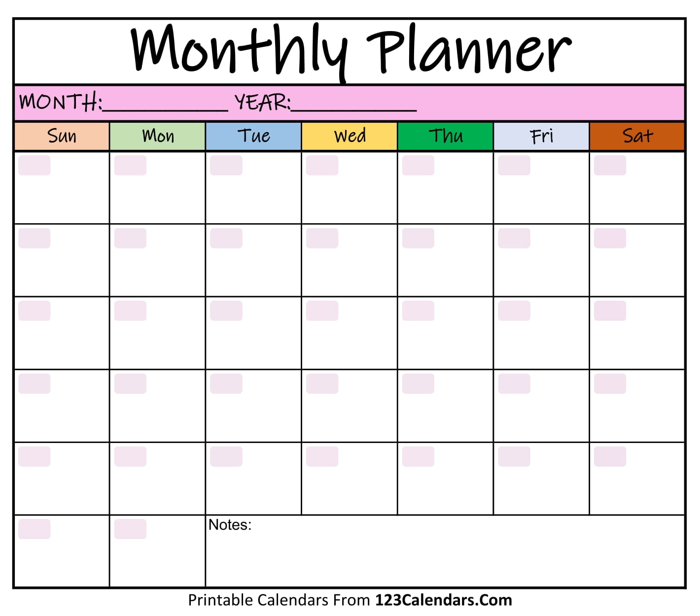 Monthly Calendar Template Printable