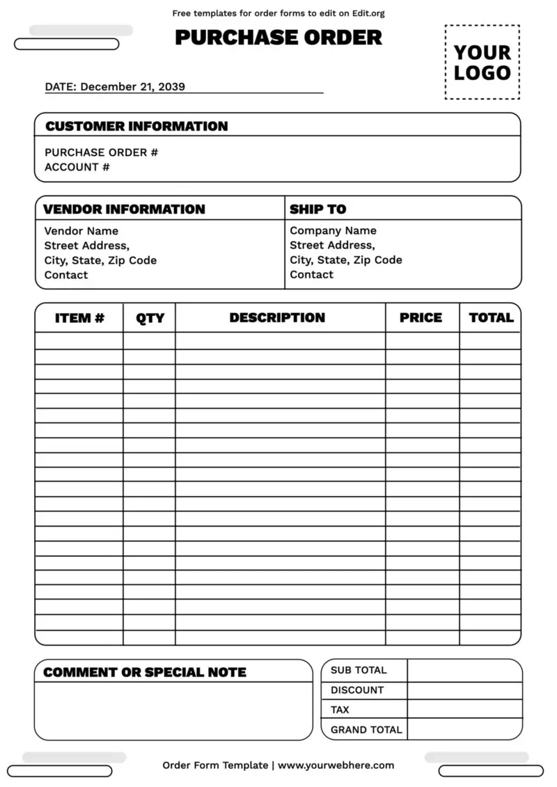 Order Form Template Free Printable