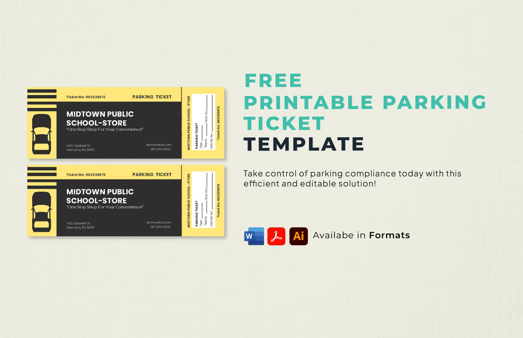 Printable Parking Ticket Template In Illustrator PSD Pages Word