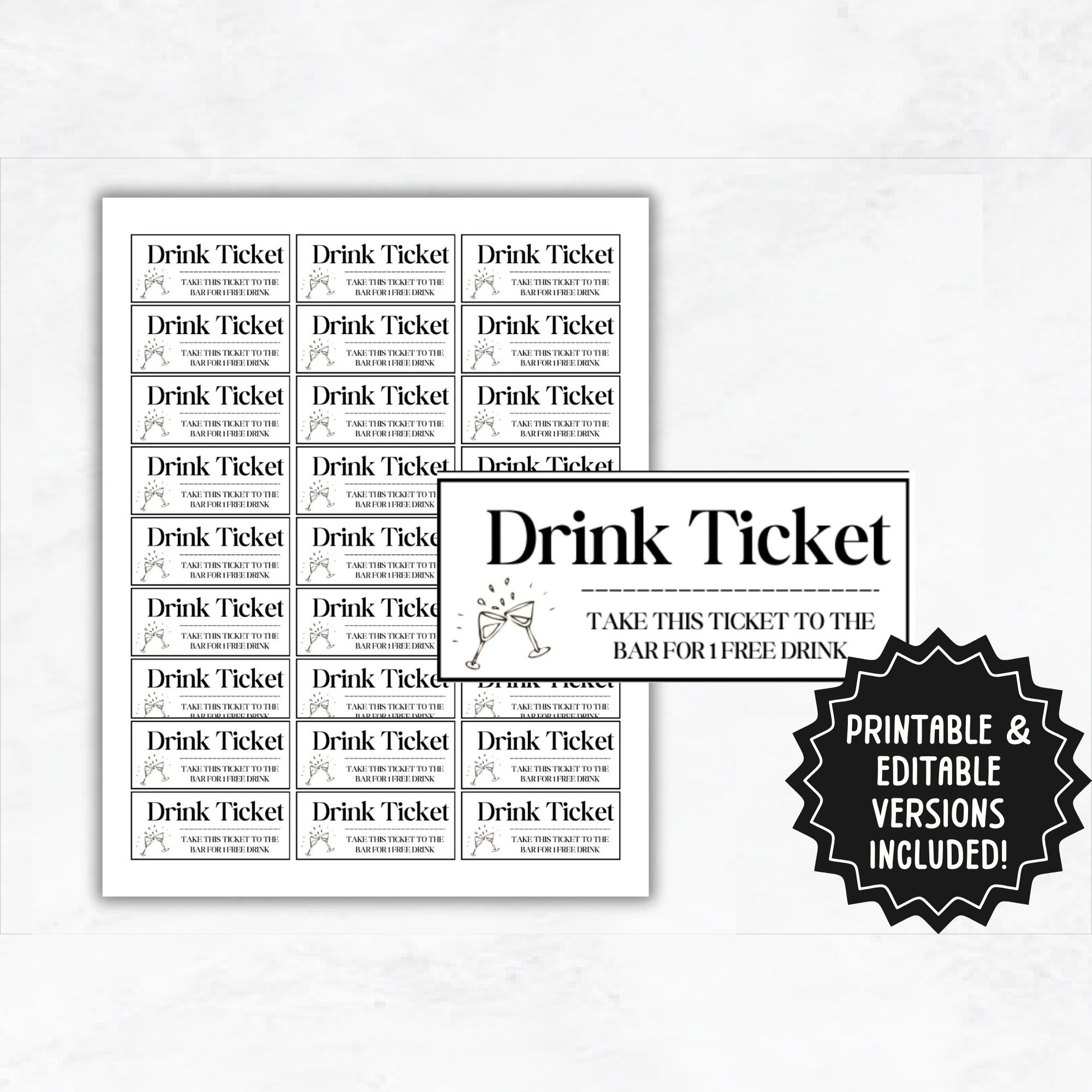 Printable Party Drink Tickets Editable Drink Voucher Template