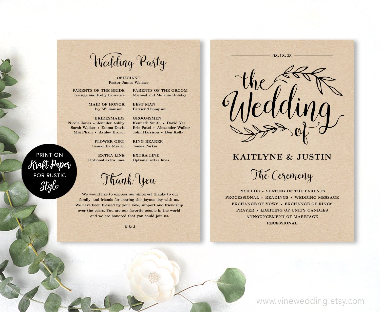 Printable Wedding Program Wedding Program Template Kraft Wedding 