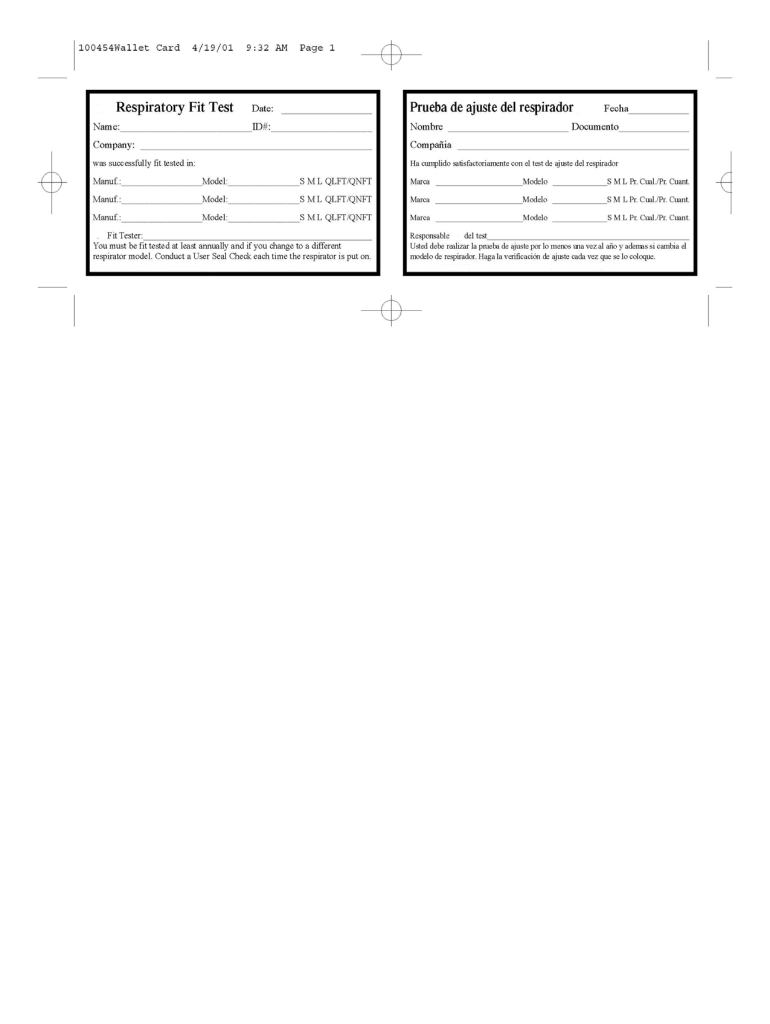 Printable Respirator Fit Test Form Template
