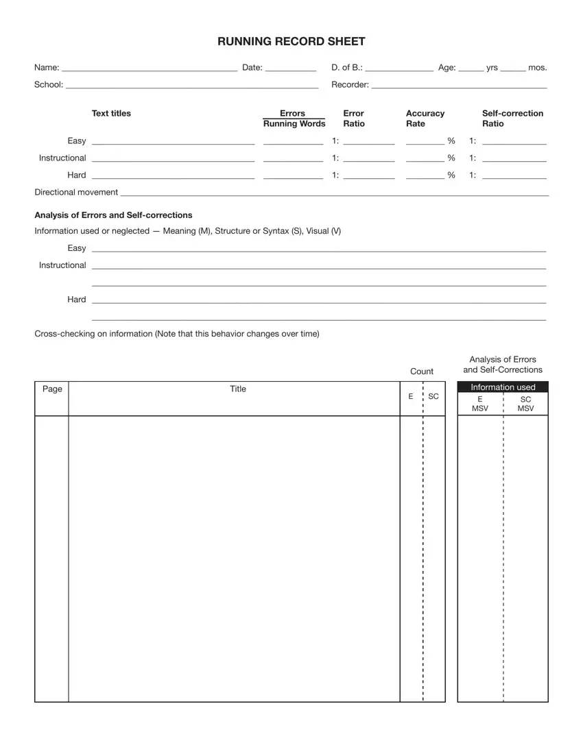 Running Record Sheet Form Fill Out Printable PDF Forms Online