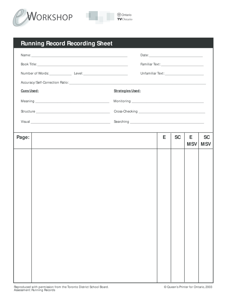 Running Record Template Fill Online Printable Fillable Blank 