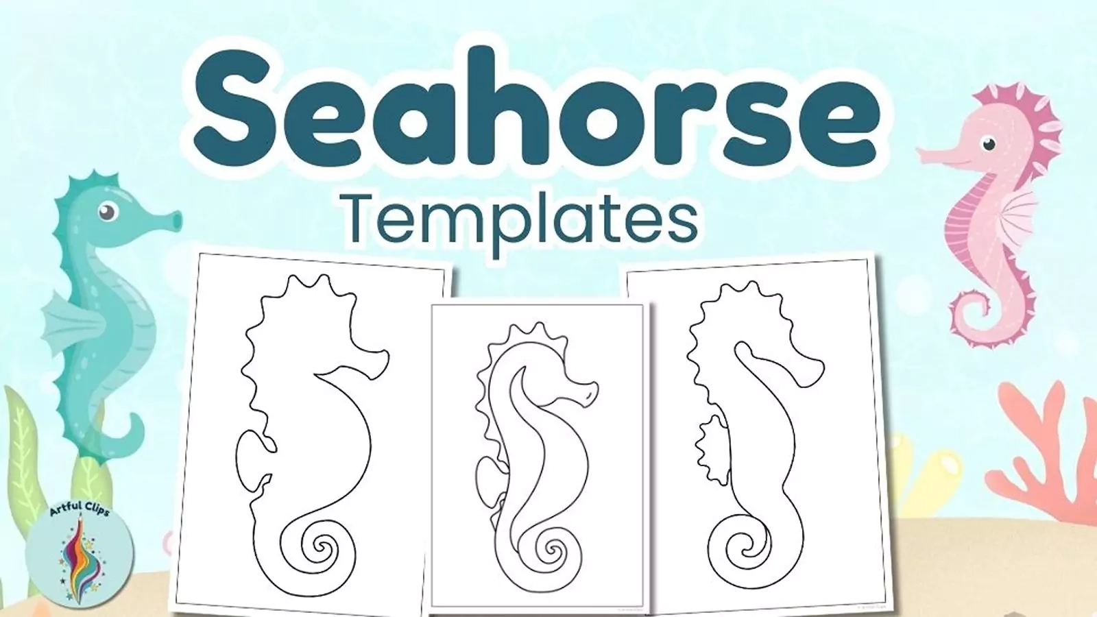 Seahorse Template Set Printable Black And White Outlines