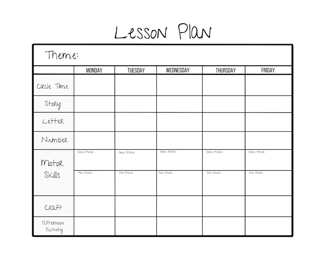 Printable Weekly Lesson Plan Template For Preschool