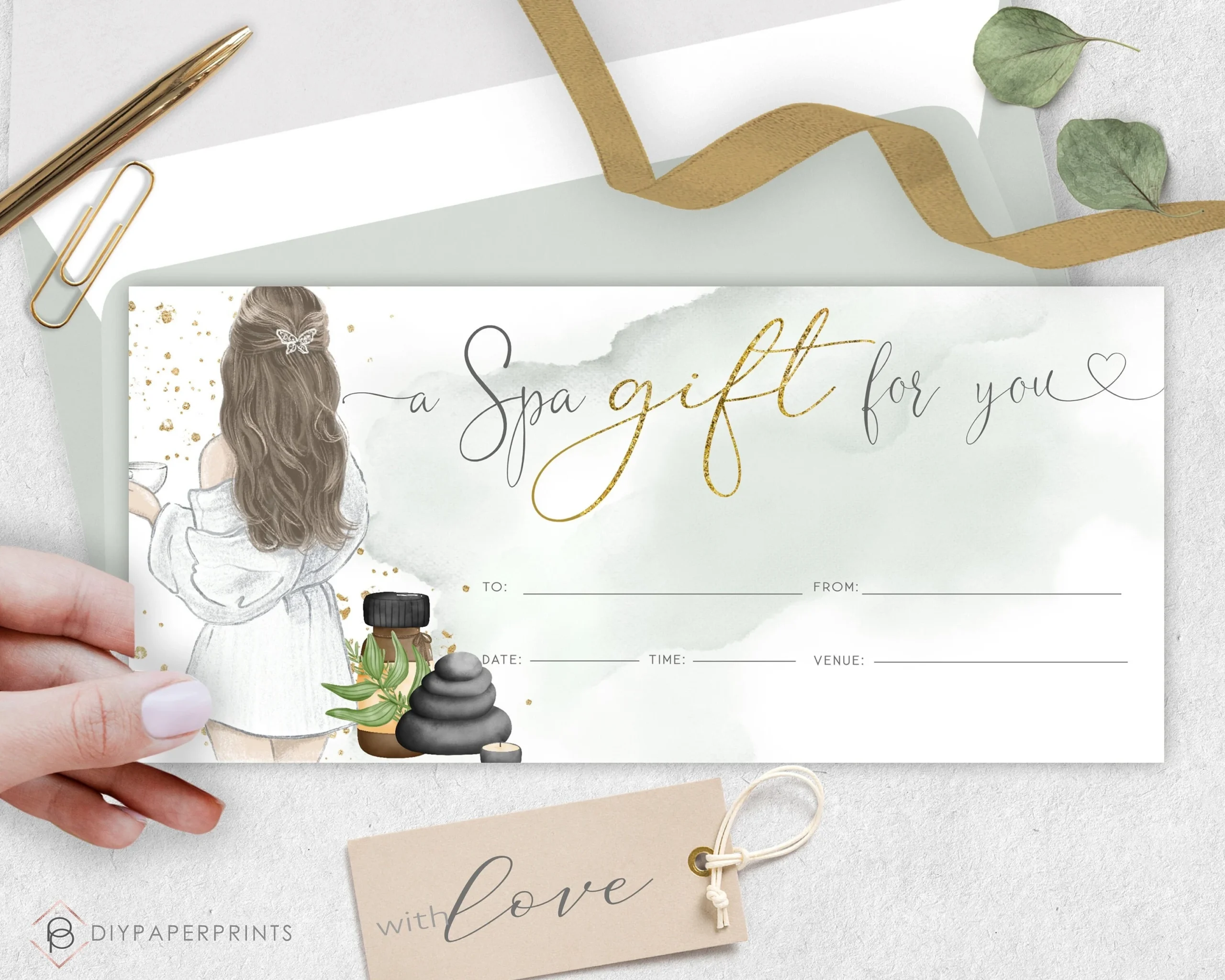 Spa Day Gift Voucher Certificate Template DIY Gift Certificate