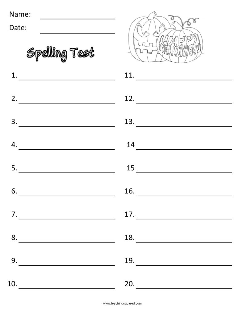 Free Printable Spelling Test Template 20 Words