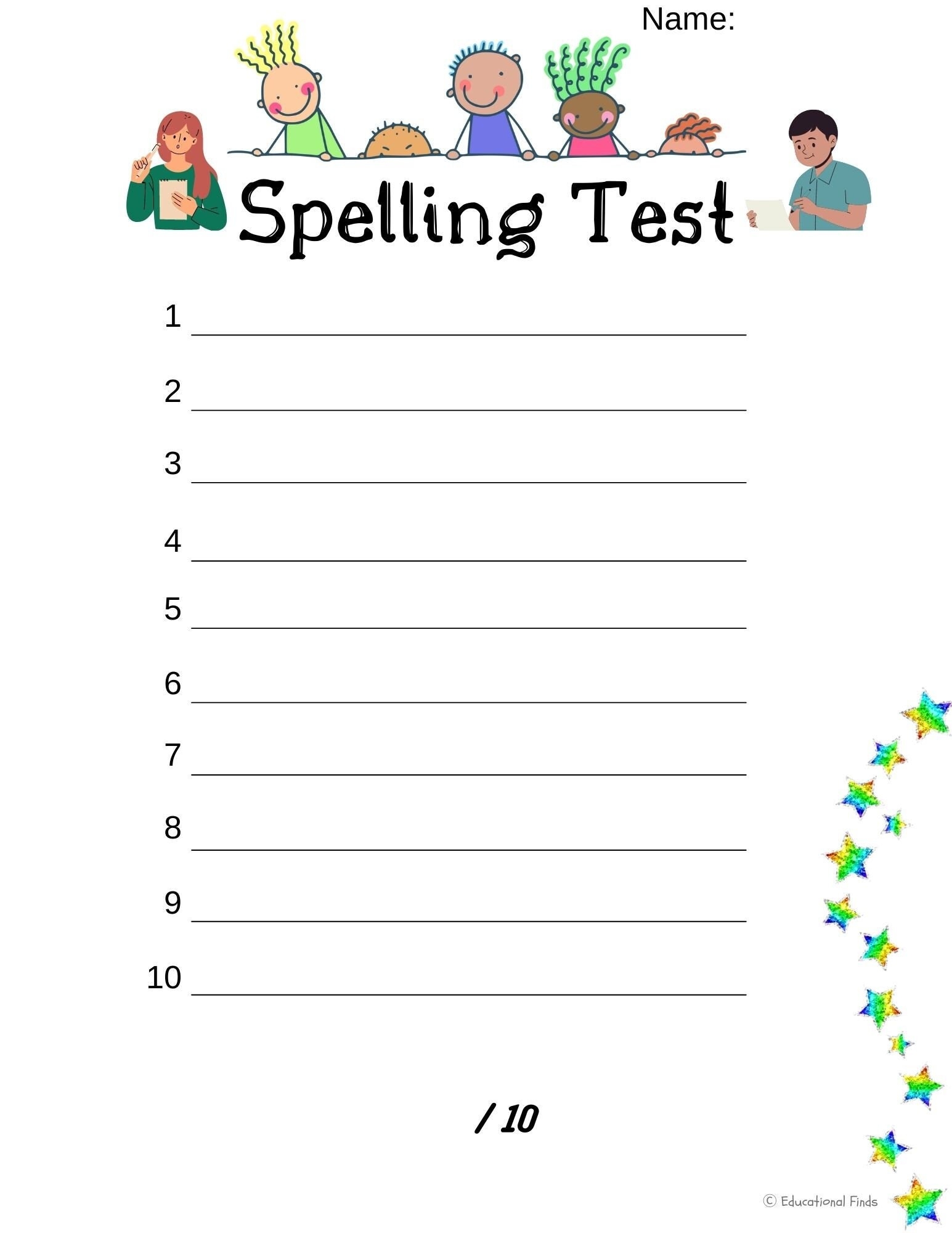 Spelling Test Template 10 Words Test digital Printable Etsy