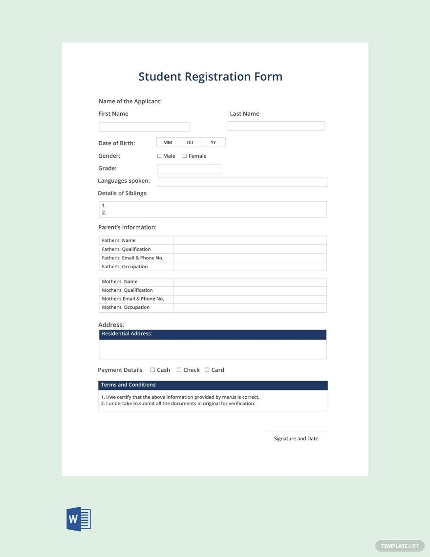 Printable Registration Form Template Word