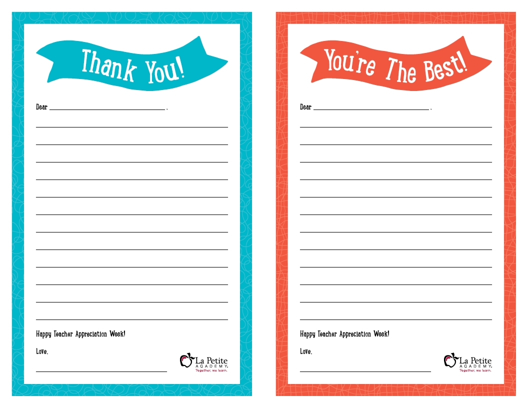 Teacher Appreciation Week Free Printable Thank You Notes La 