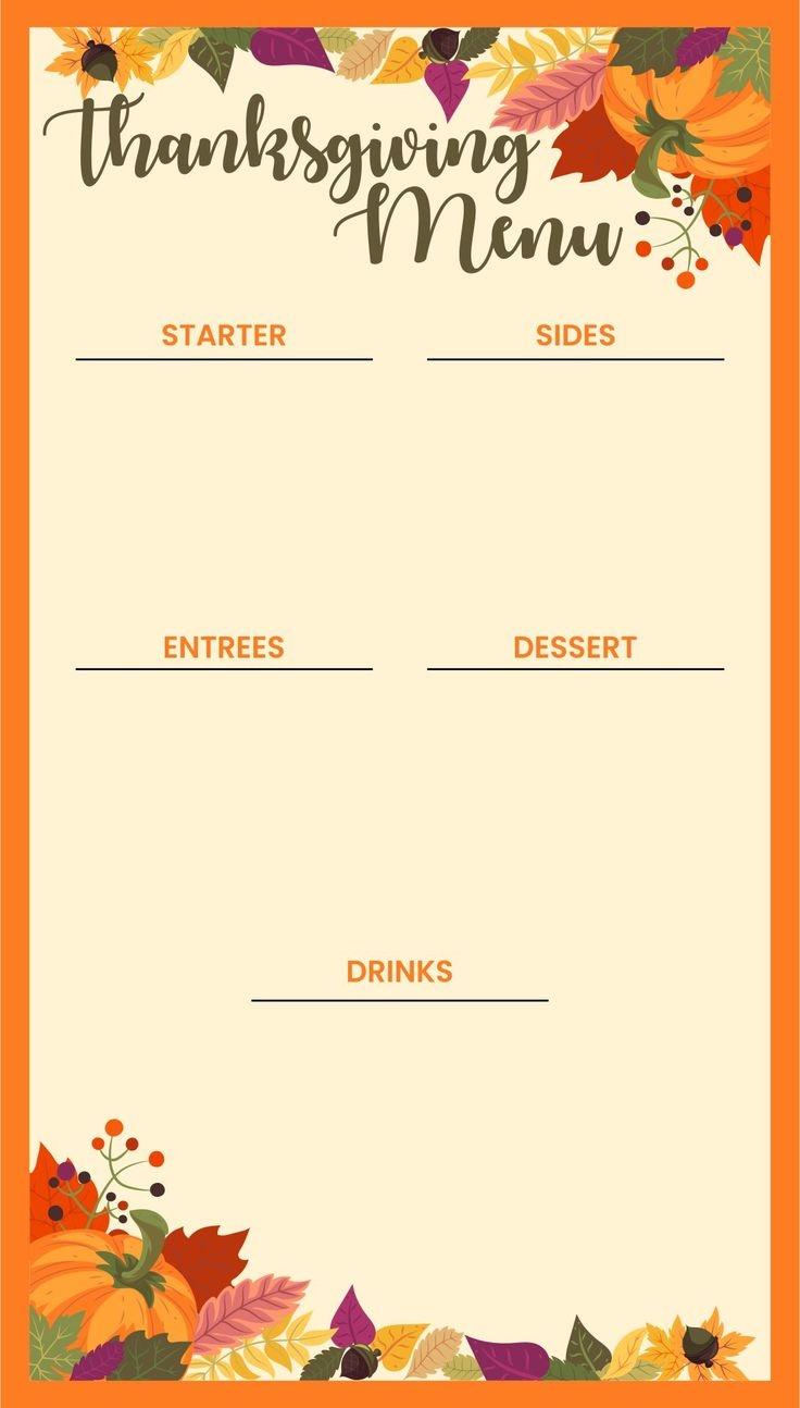 Thanksgiving Day Menu Template Printable Menu