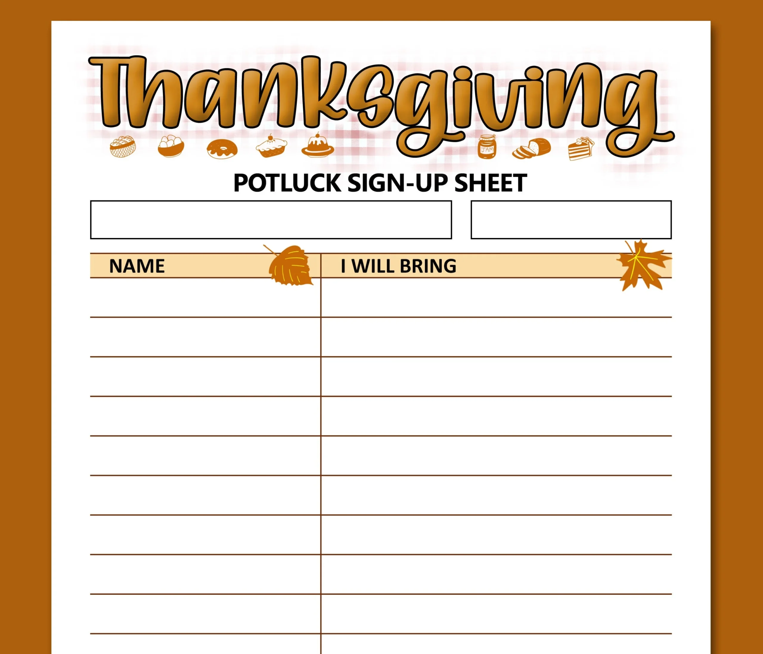 Thanksgiving Potluck Sign Up Sheet Printable Form Letter Size 