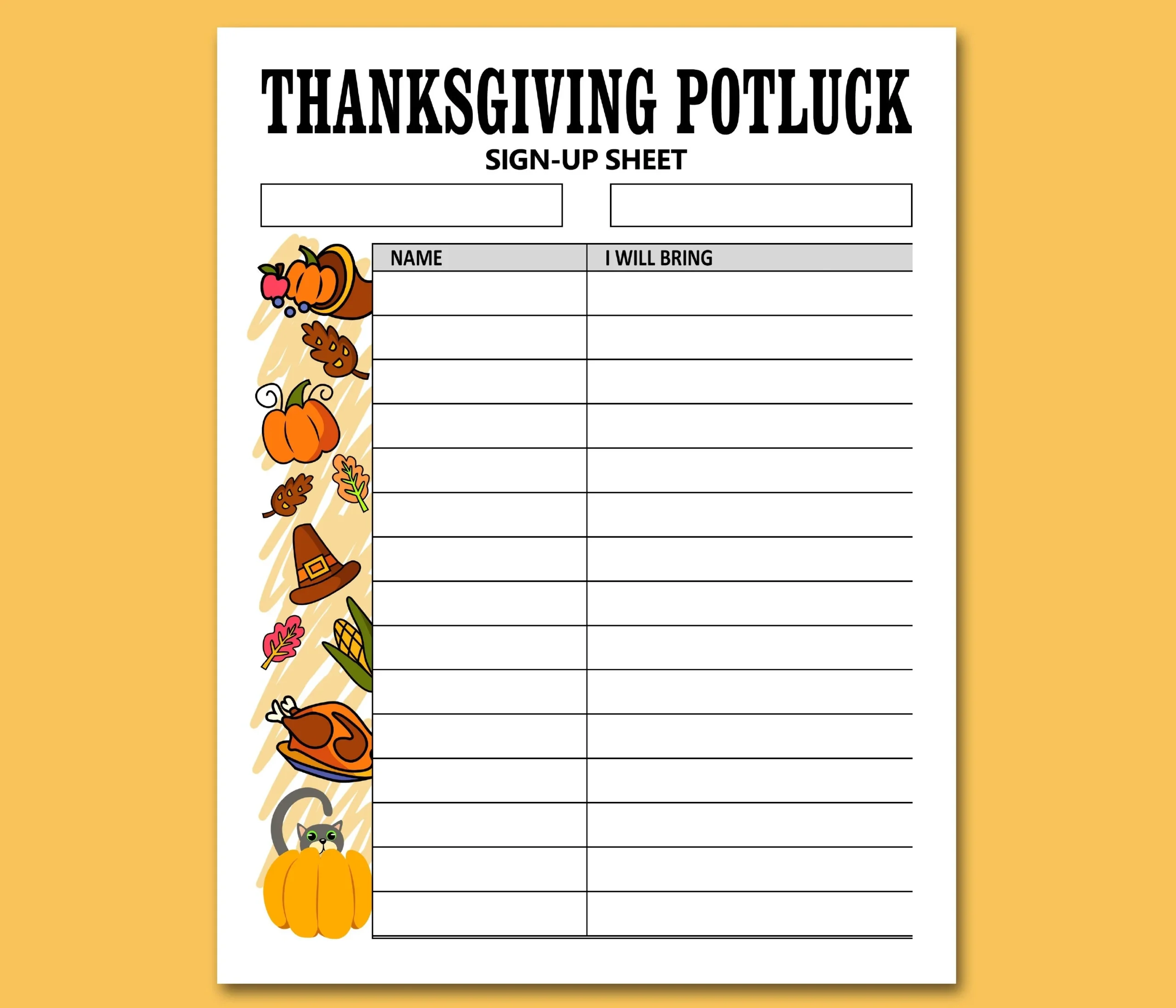 Printable Thanksgiving Potluck Sign Up Sheet Template