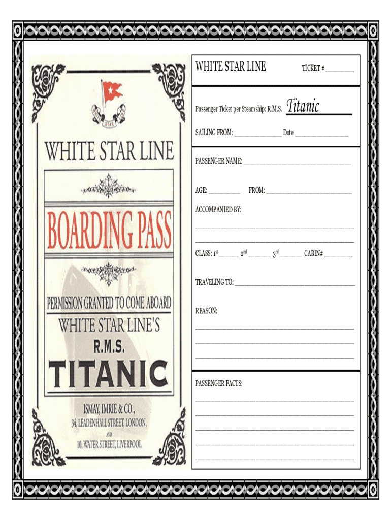 Titanic Boarding Pass Activity Form Fill Online Printable