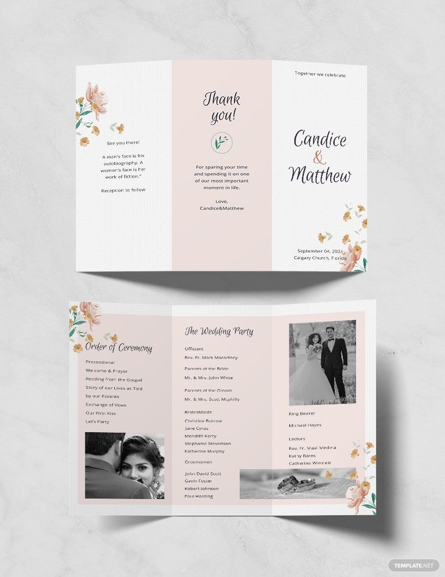 Tri Fold Wedding Program Template In PSD Word Publisher
