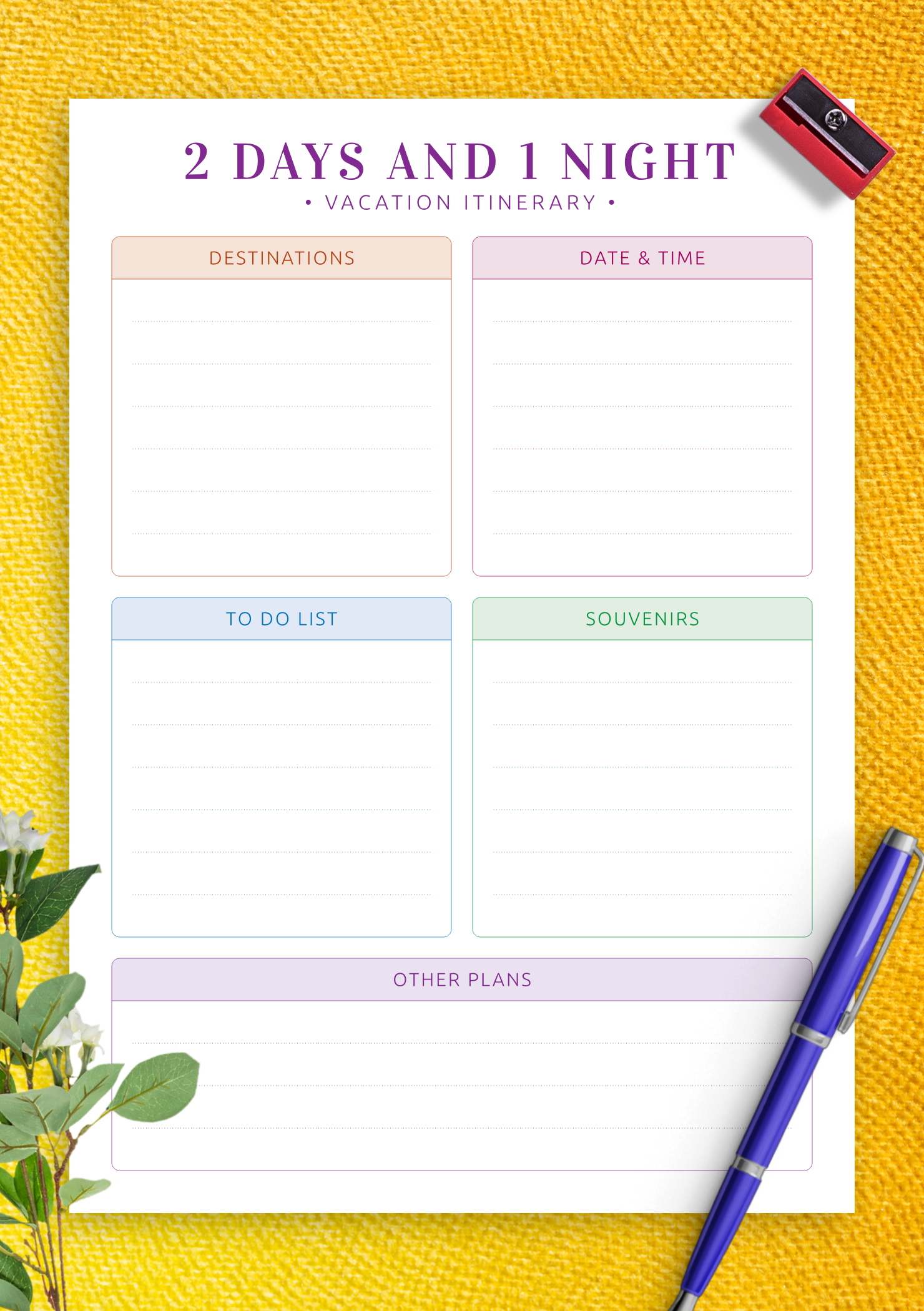 Itinerary Template Printable