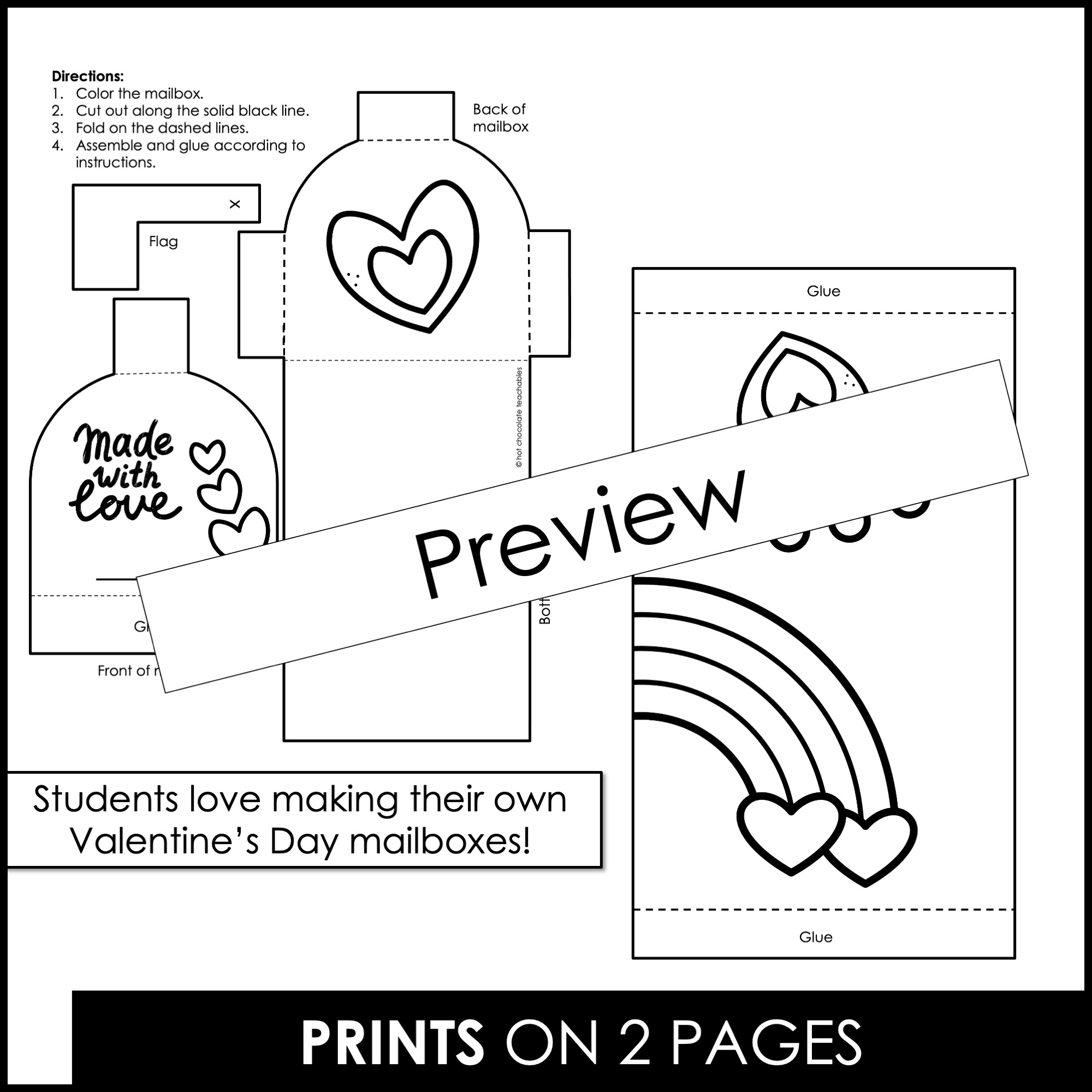 Valentine s Day Mailbox Printable Valentine s Craft Activity 