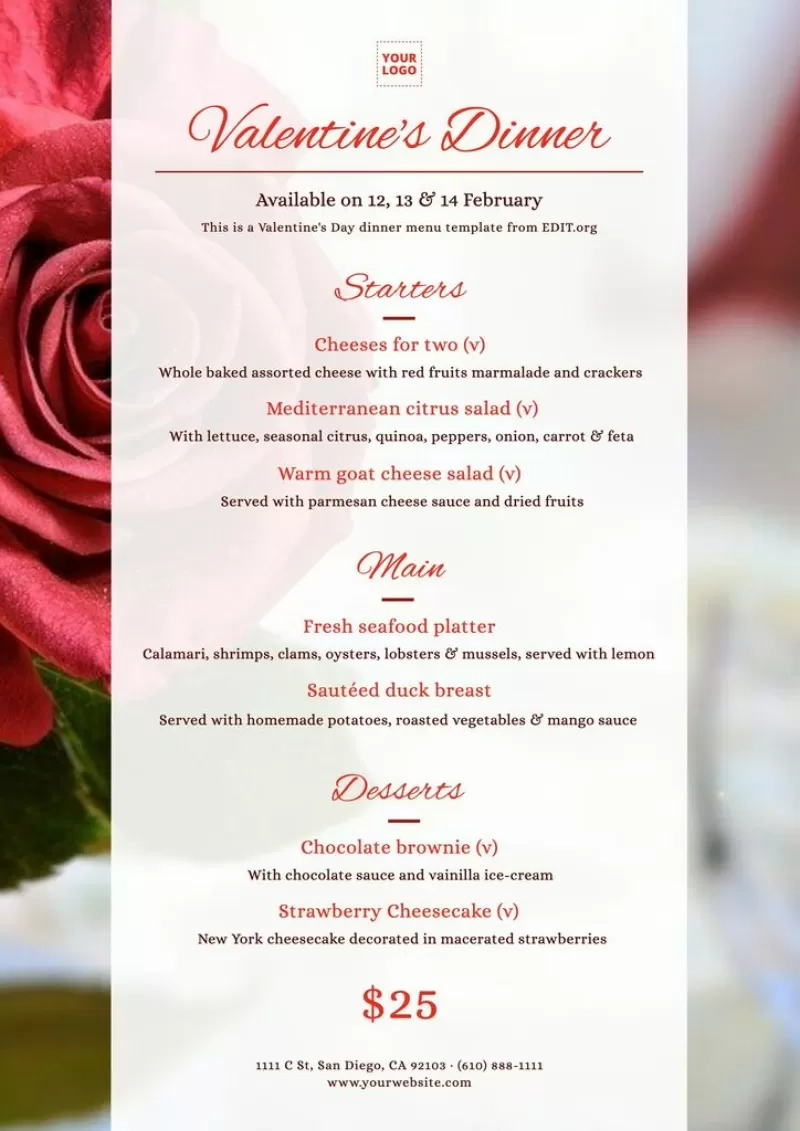 Free Printable Valentine Menu Templates