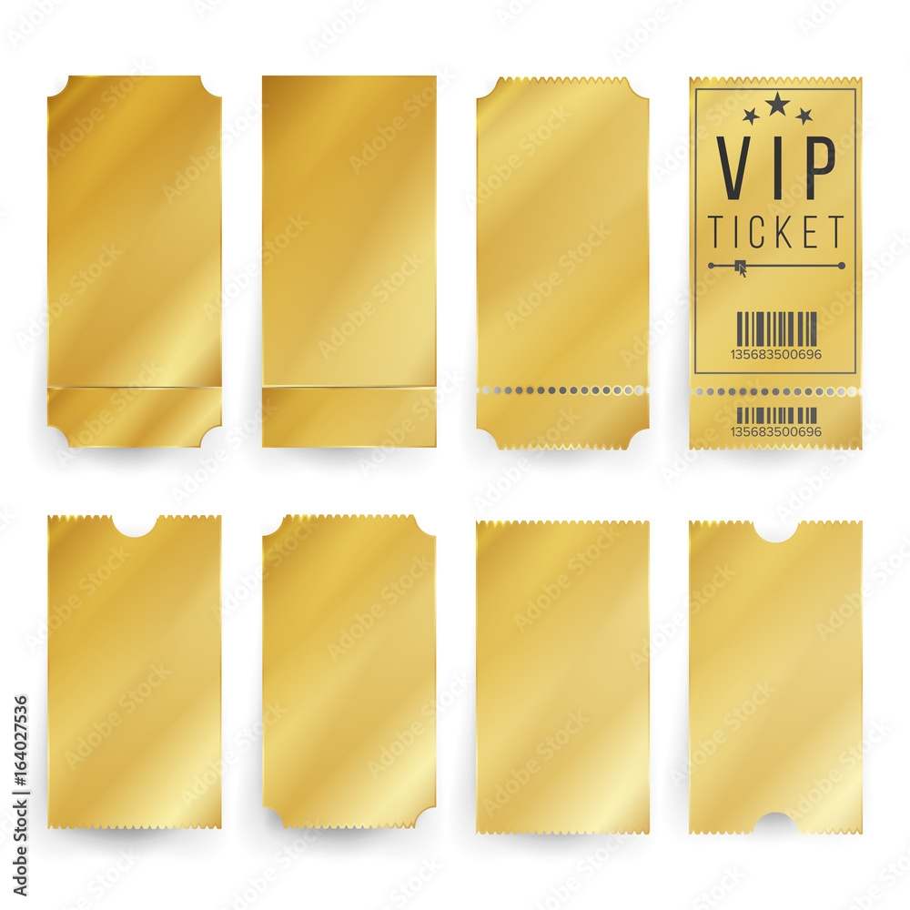 Vip Ticket Template Vector Empty Golden Tickets And Coupons Blank 
