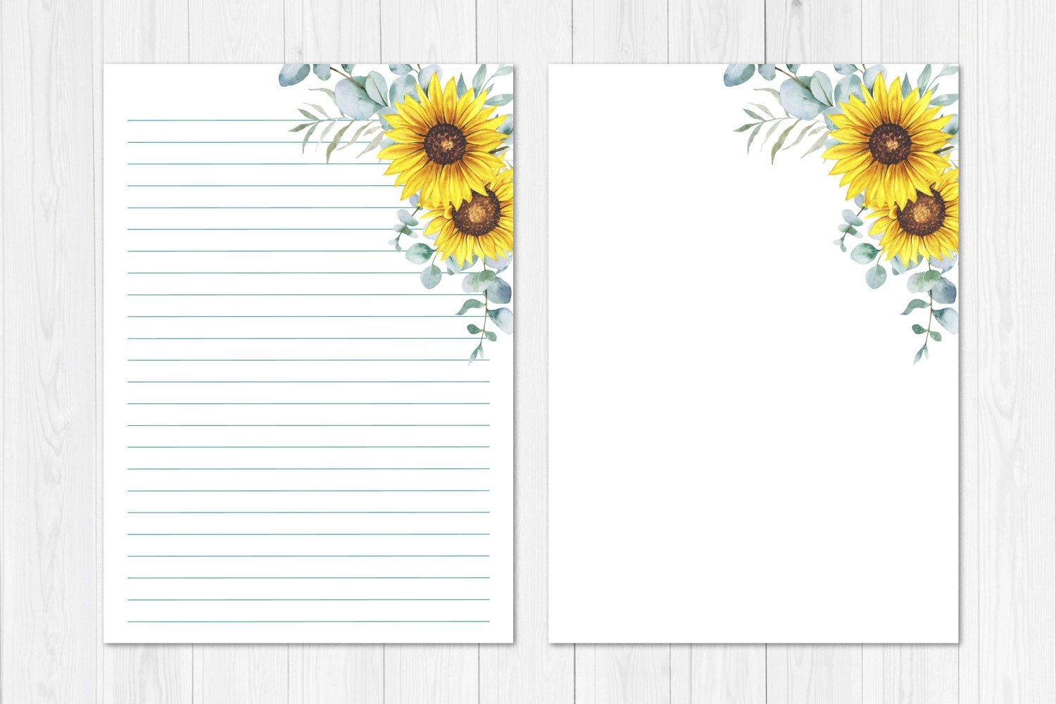 Watercolor Sunflower Stationary Template