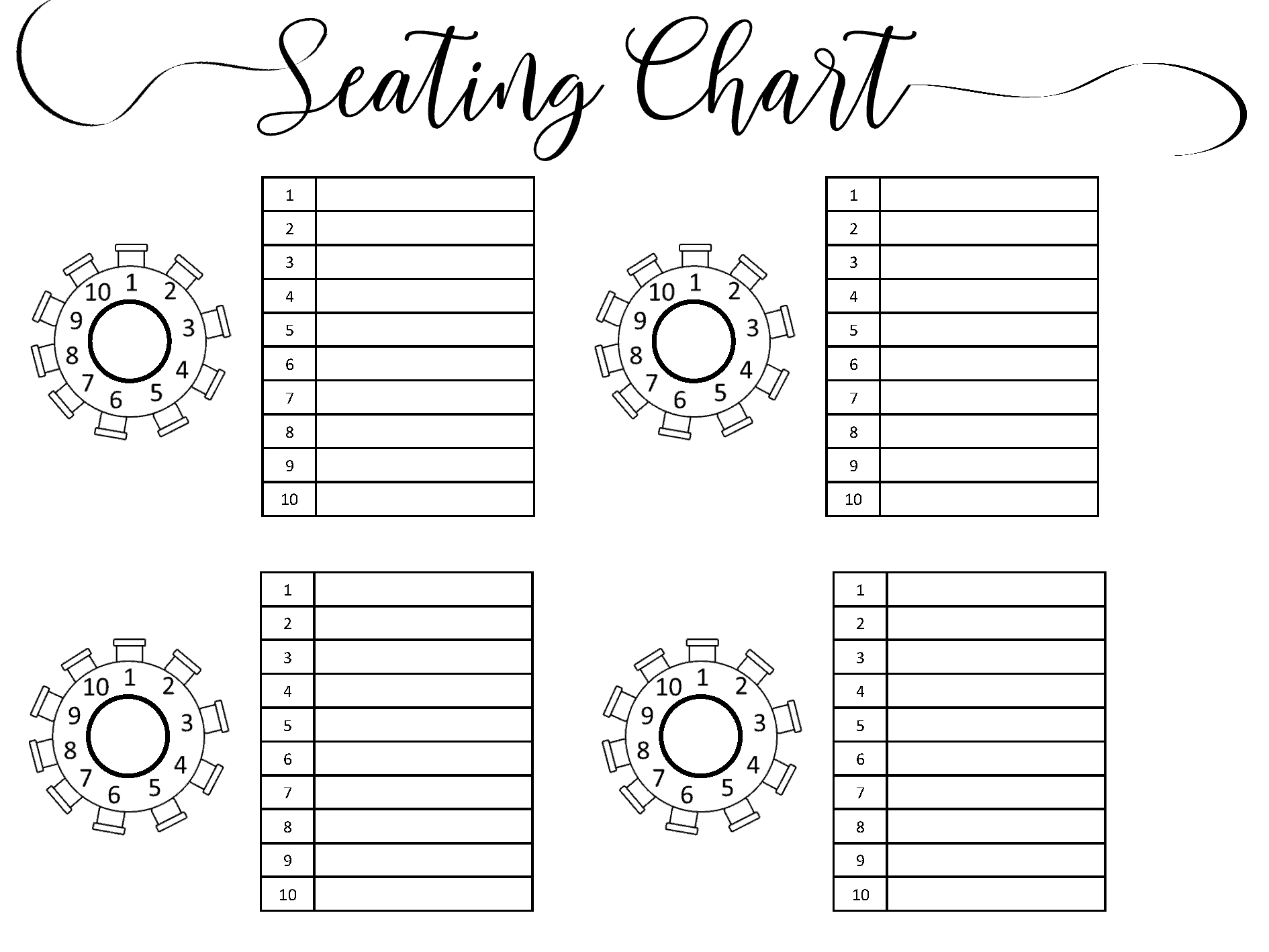 Wedding Seating Chart Typeable PDF Word Excel
