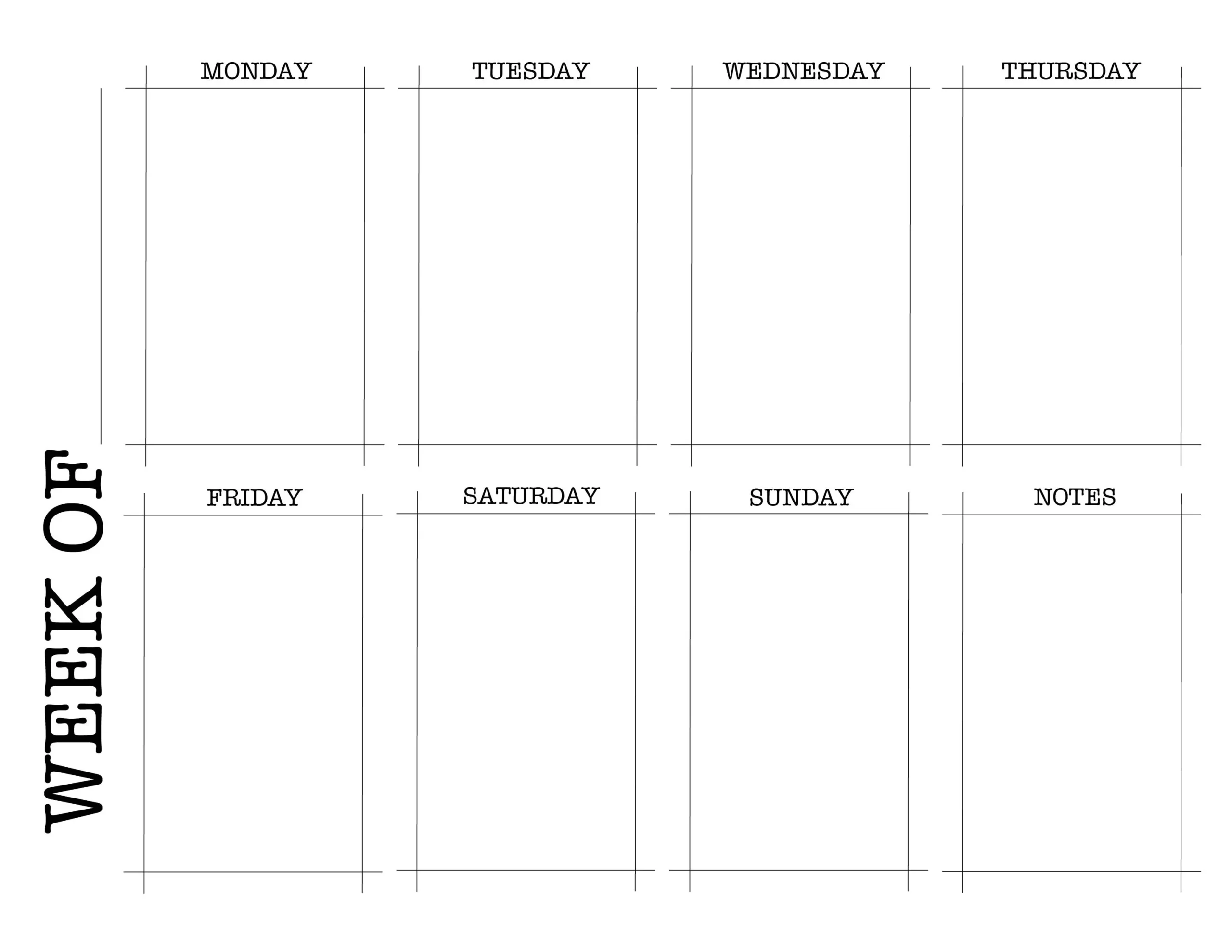 One Week Calendar Template Printable