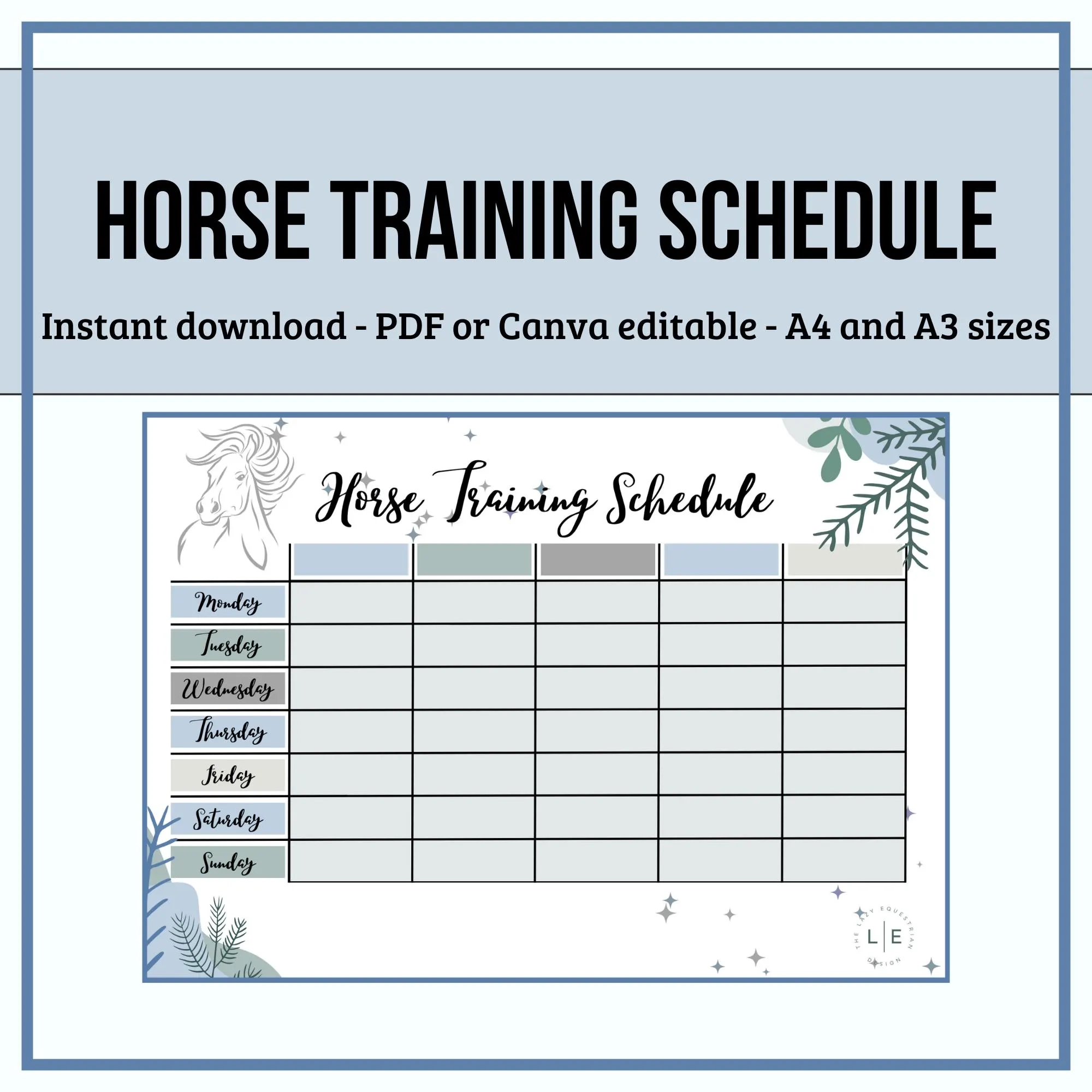 Weekly Horse Training Schedule Equestrian Planner pdf canva Etsy