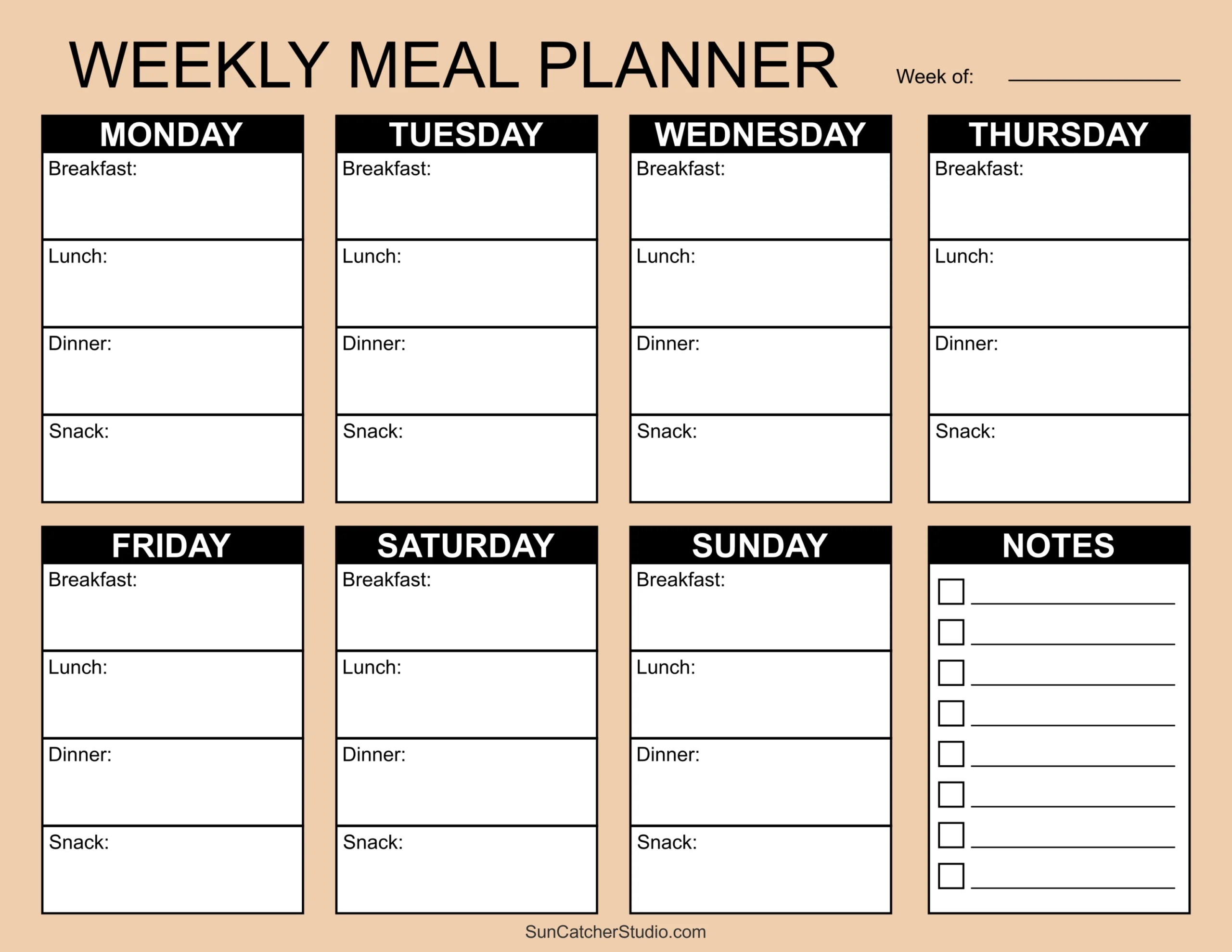 Weekly Printable Menu Template