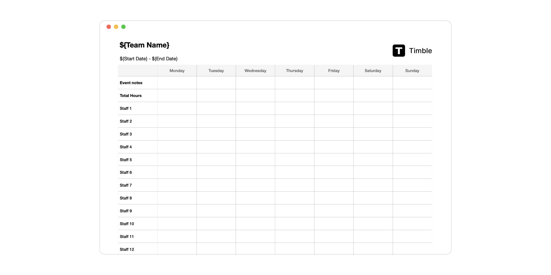 Weekly Staff Roster Template Excel Free Timble