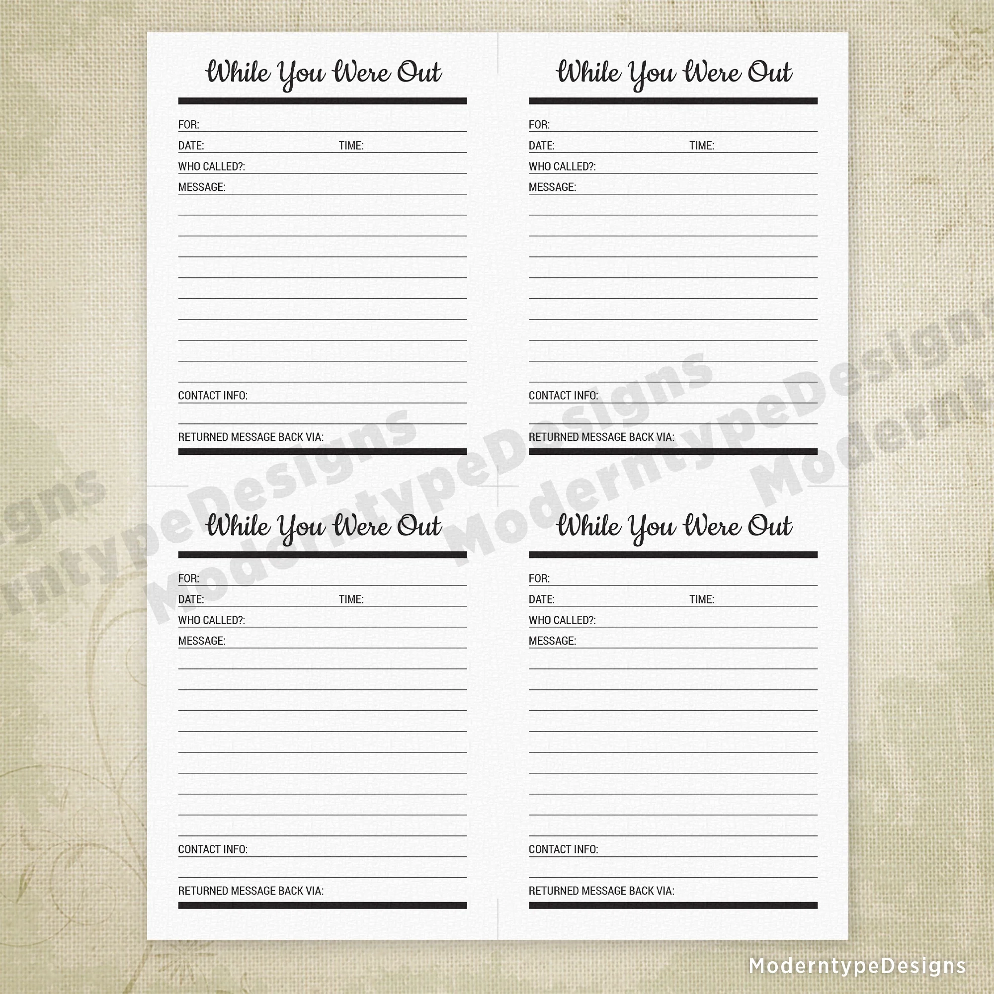 While You Were Out Sheet Printable 4 25 X 5 5