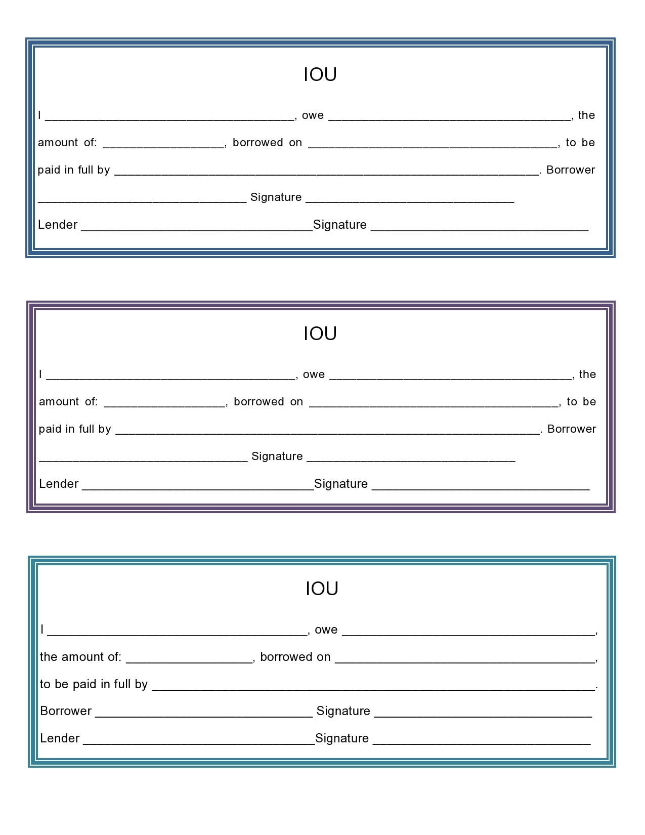 I Owe You Template Printable