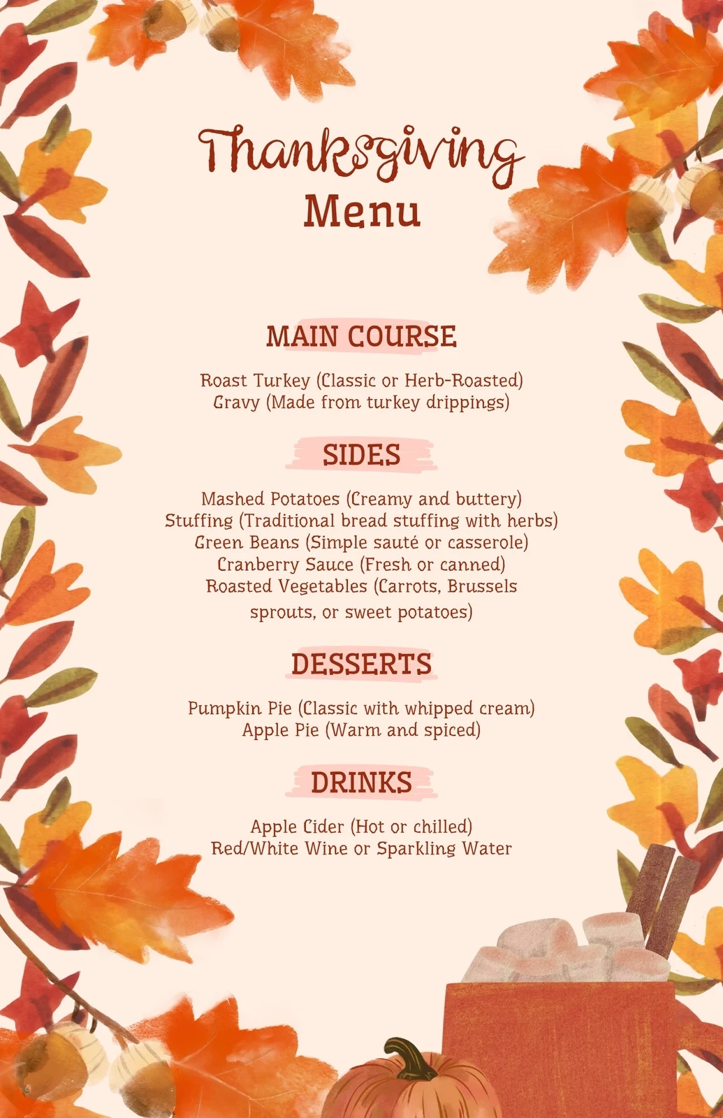 Free Printable Customizable Thanksgiving Menu Templates Canva