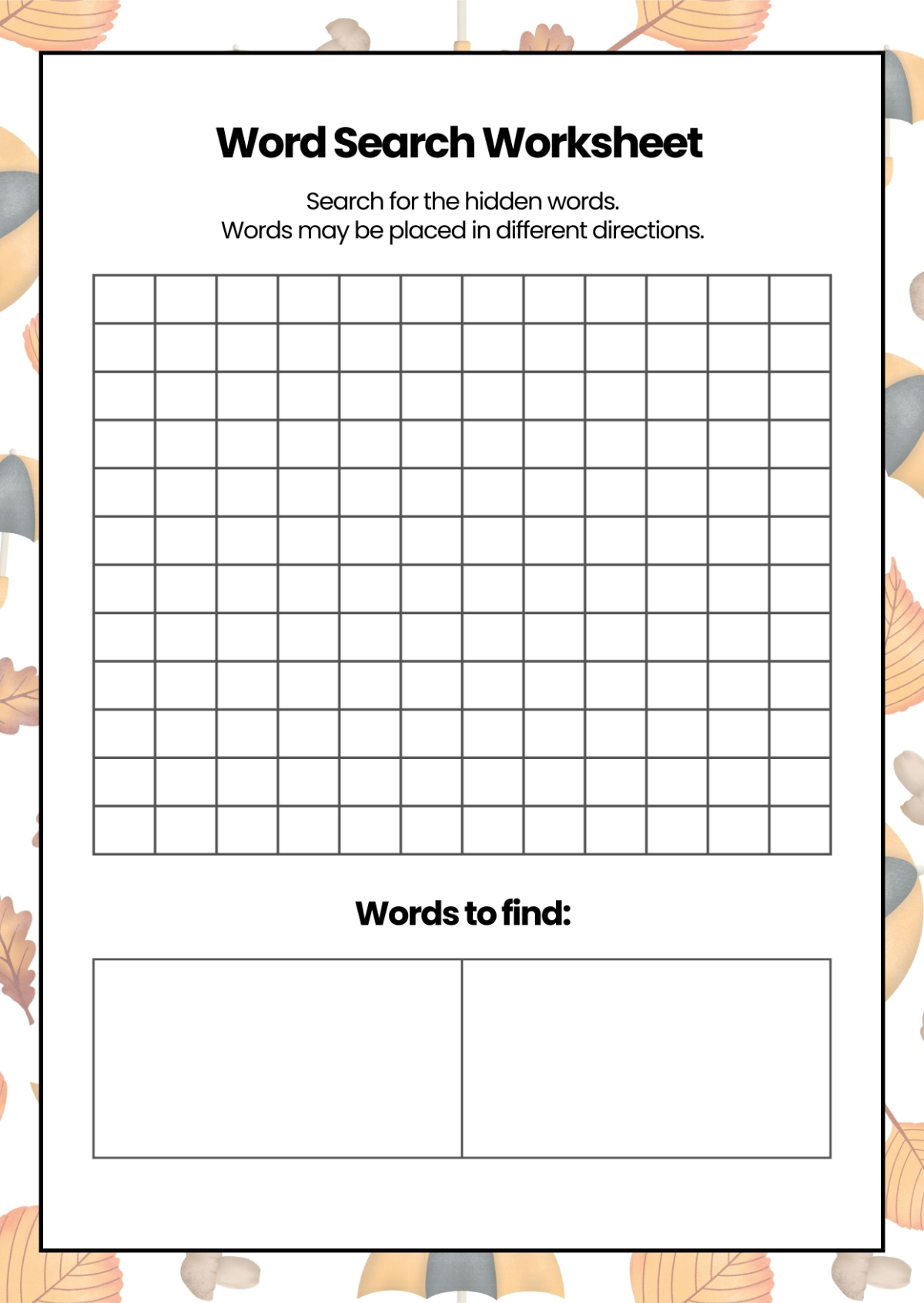 Find A Word Template Printable
